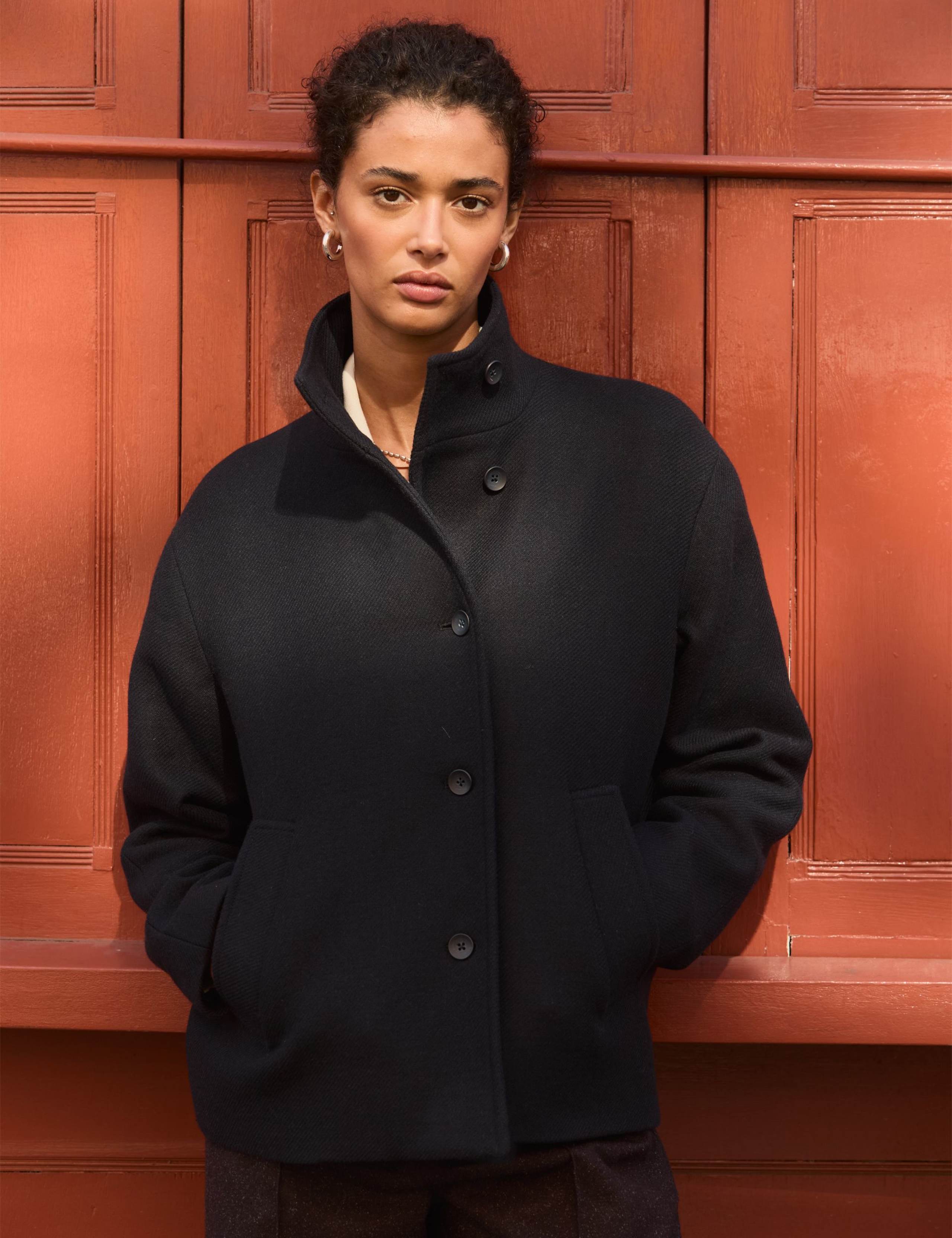 Wool Rich High Neck Cropped Coat 5 of 5