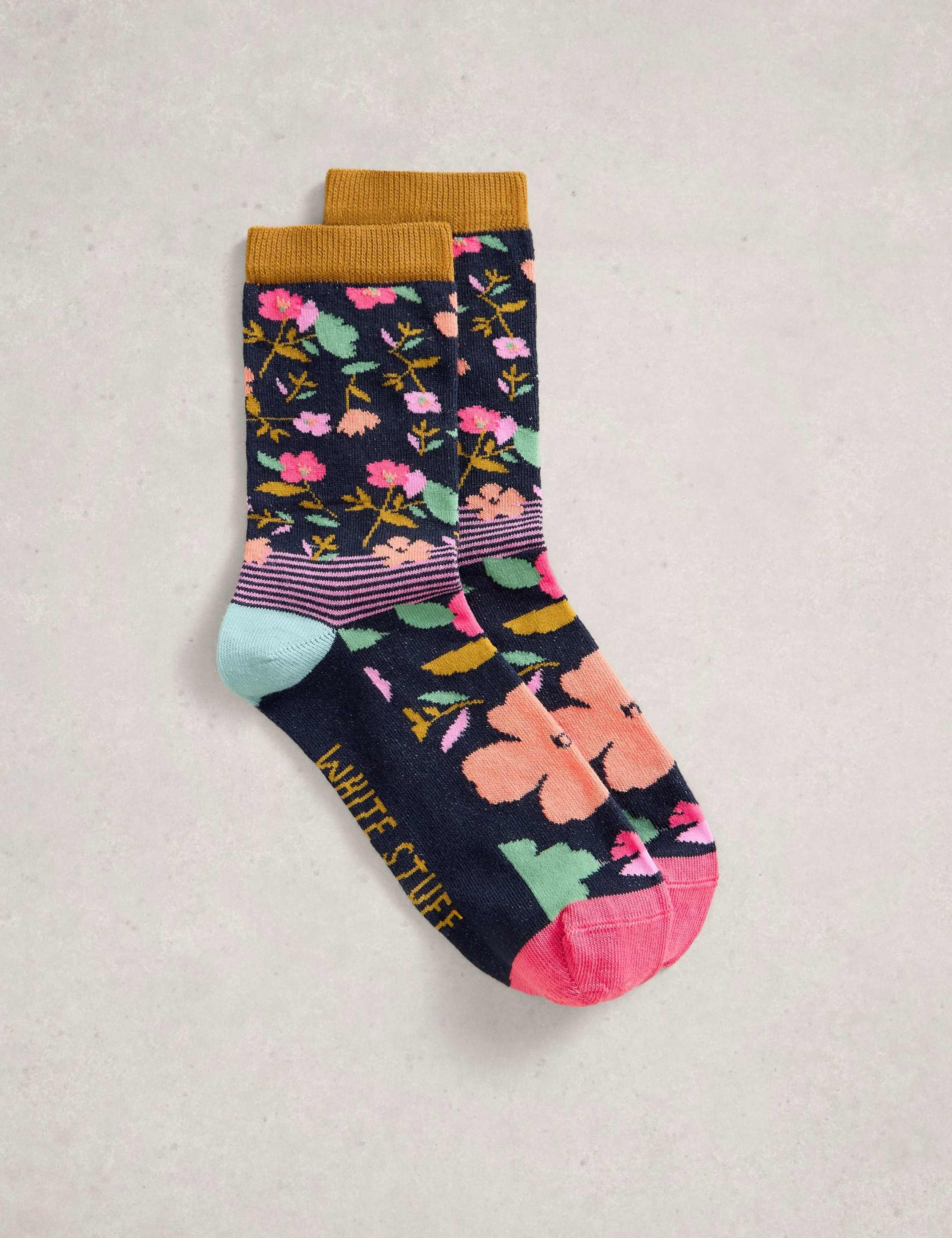 Cotton Rich Floral Ankle High Socks 1 of 2