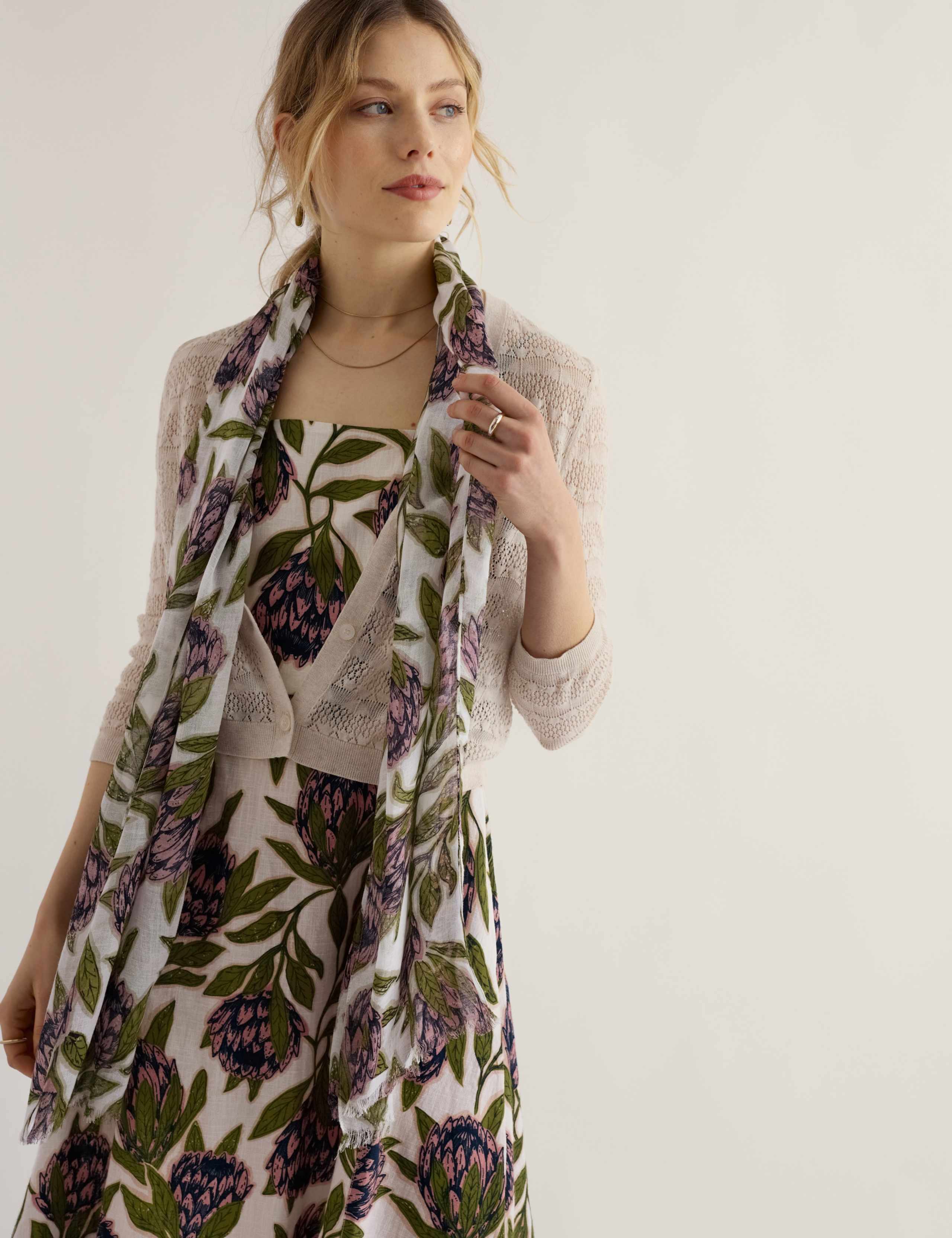 Modal Rich Floral Scarf with Linen 2 of 4