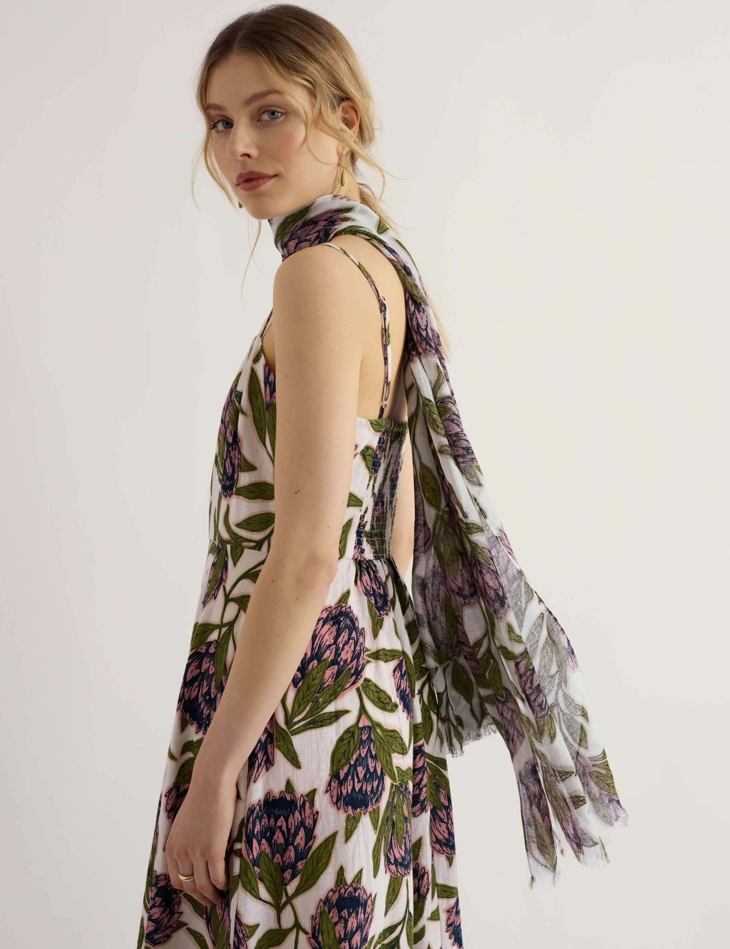Modal Rich Floral Scarf with Linen 3 of 4