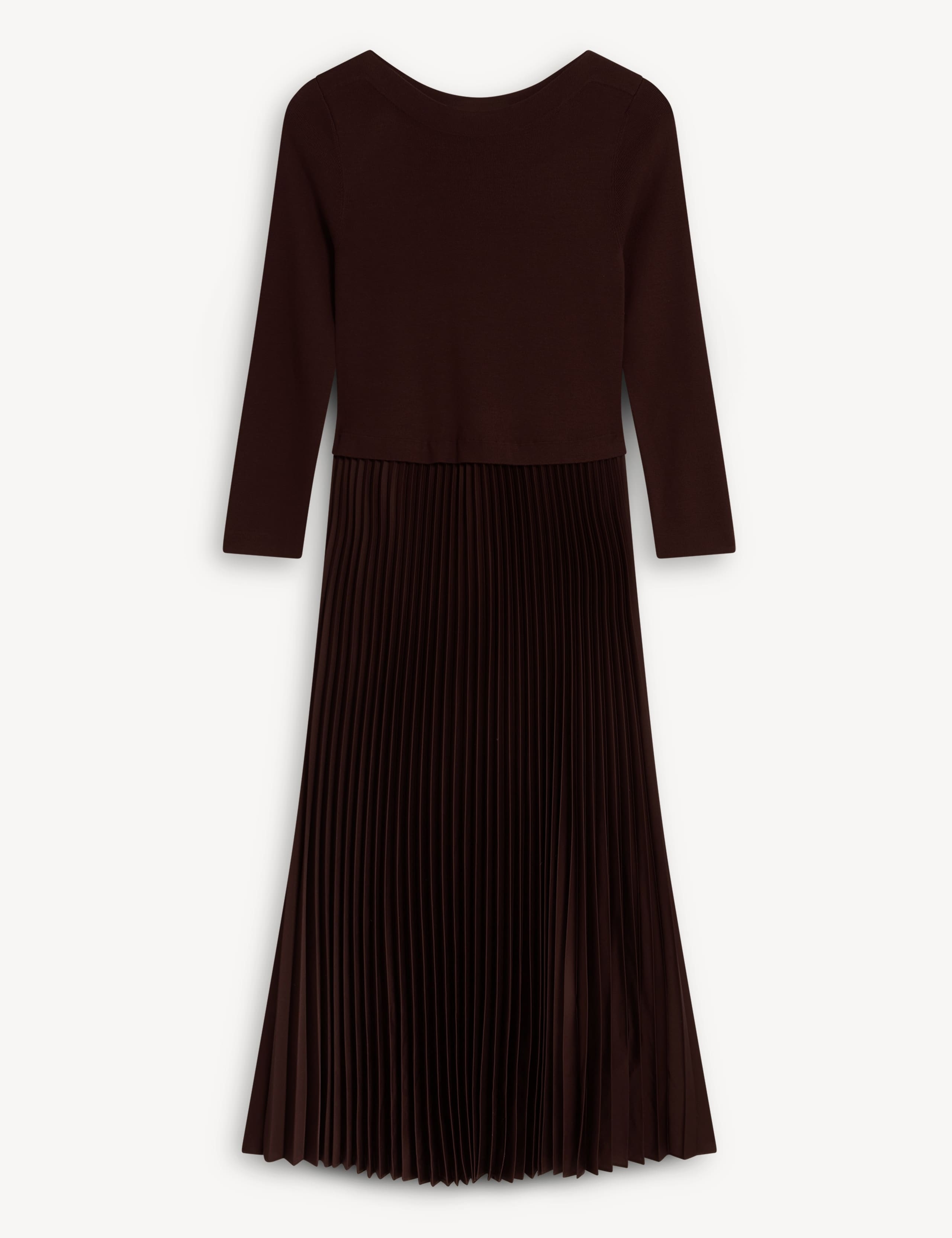 Satin Knitted Boat Neck Pleated Midi Skater Dress 2 of 5