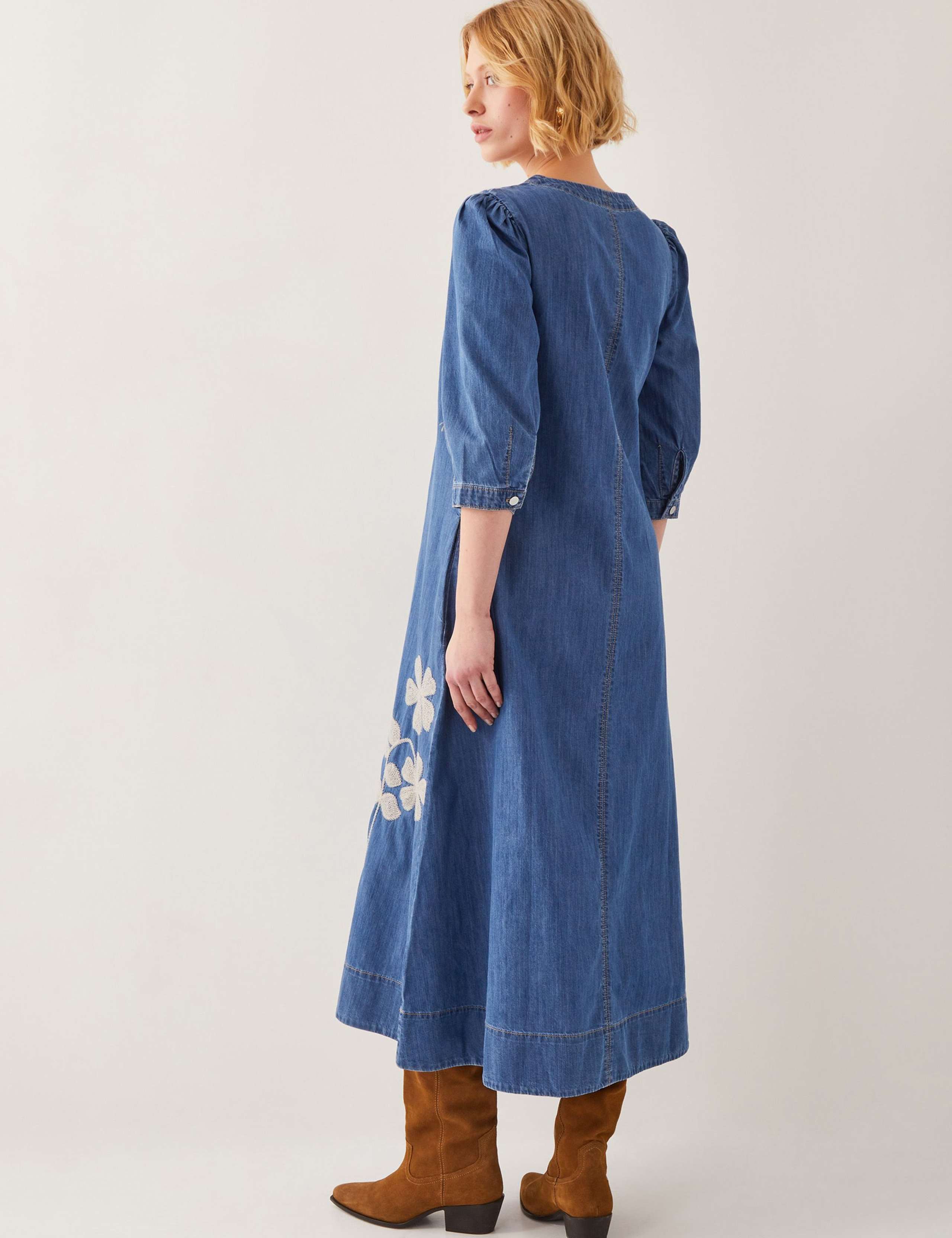 Pure Cotton Embroidered V-Neck Midaxi Dress 3 of 5