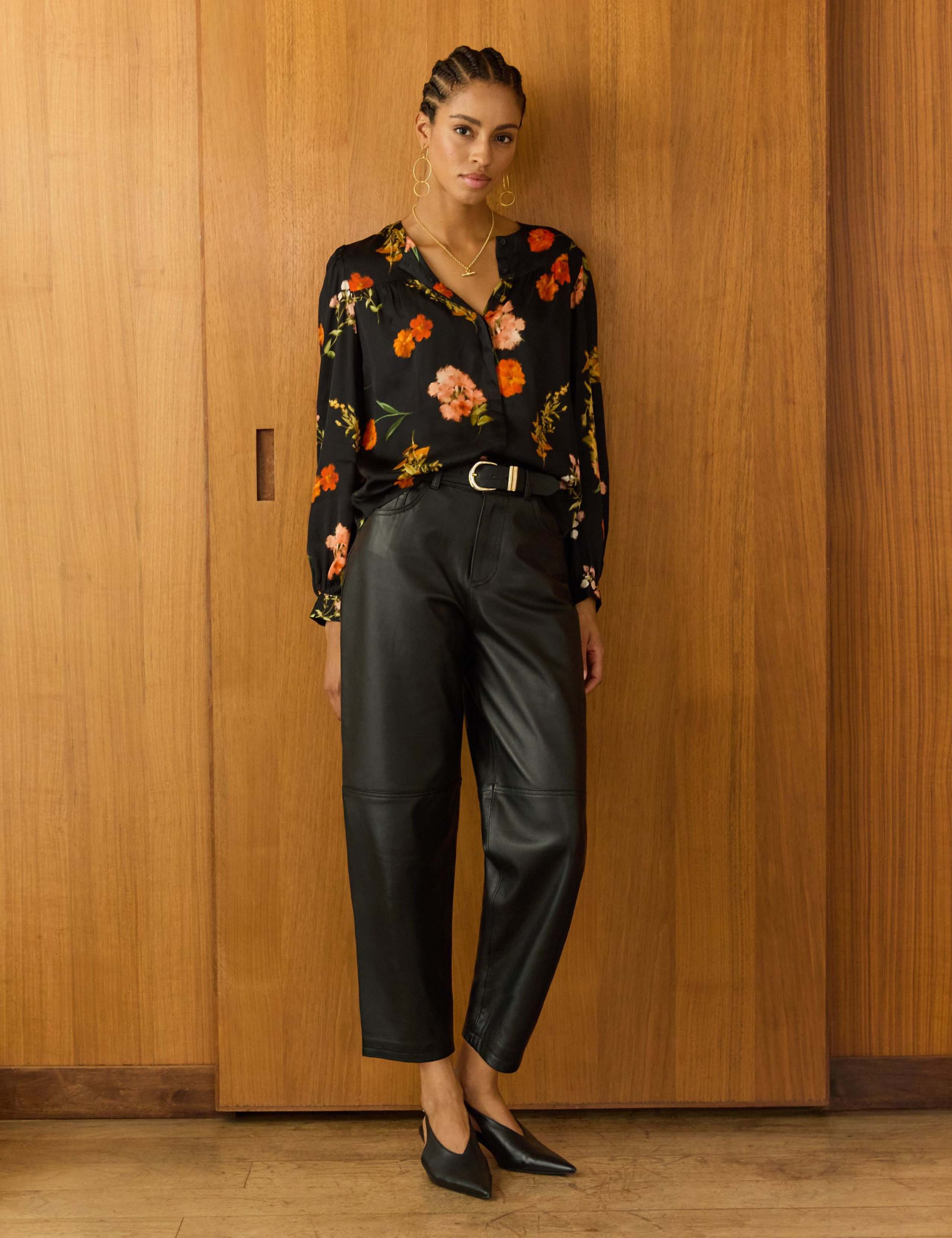 Satin Floral Crew Neck Blouse 4 of 5