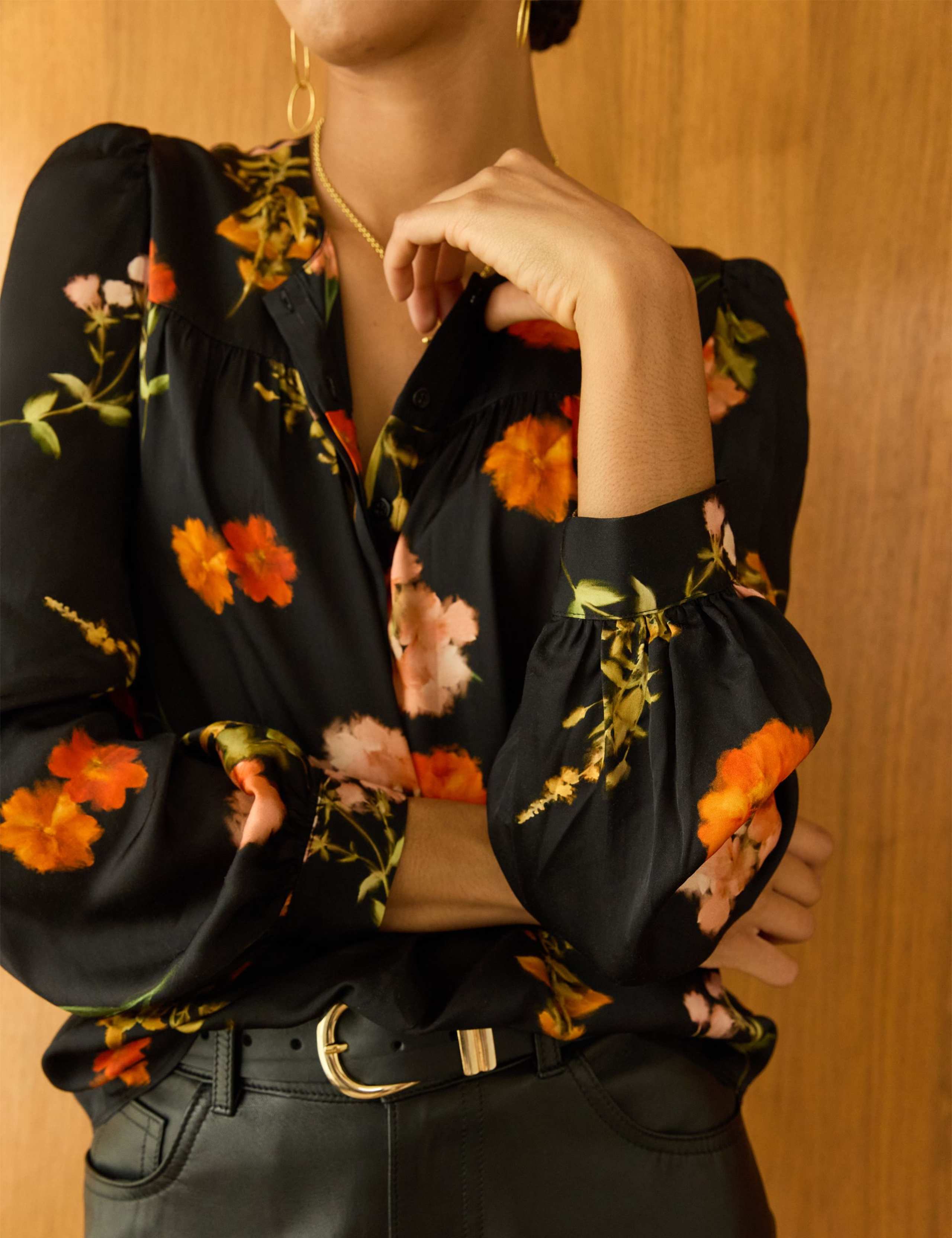 Satin Floral Crew Neck Blouse 5 of 5