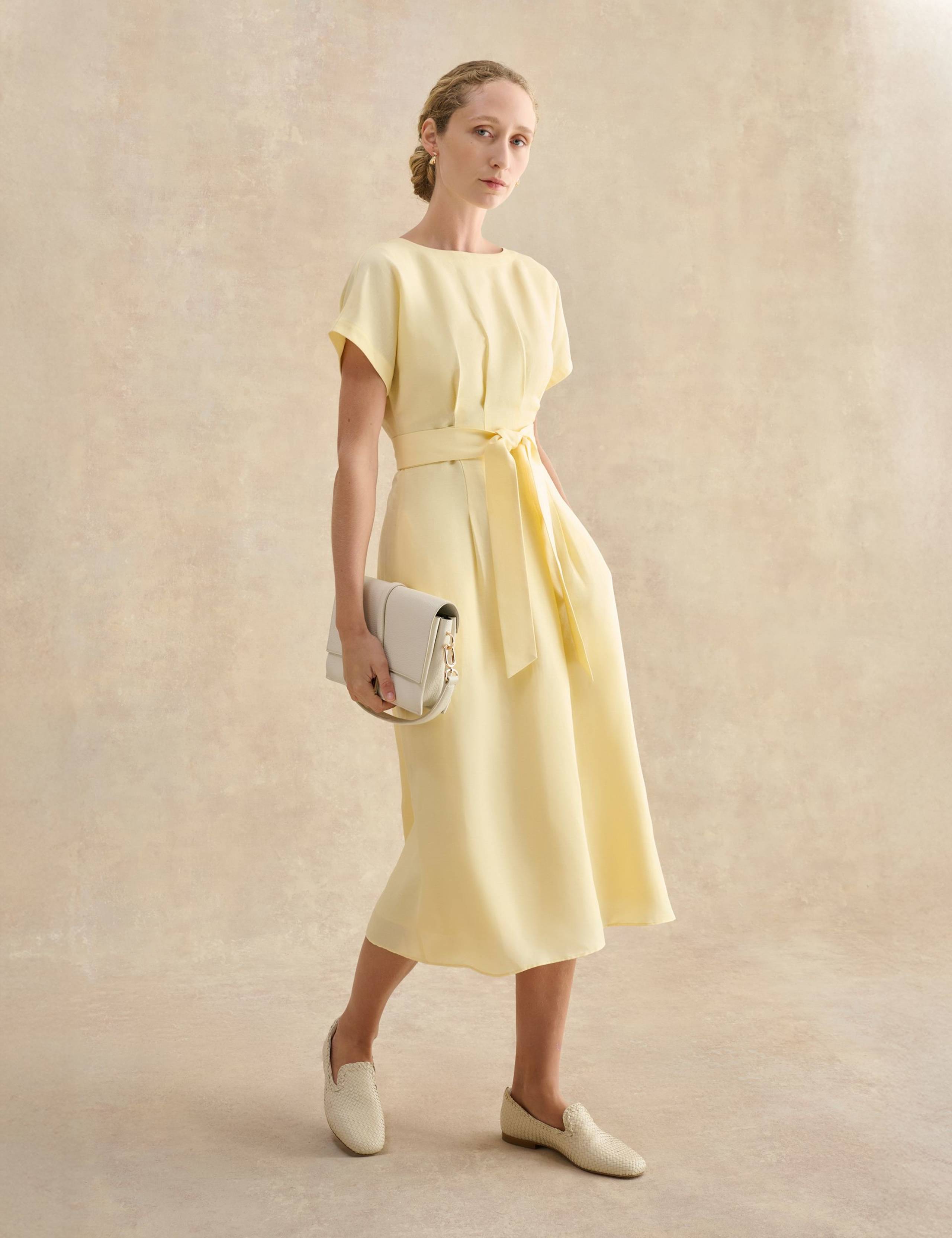 Linen Rich Belted Midi Waisted Dress 3 of 5