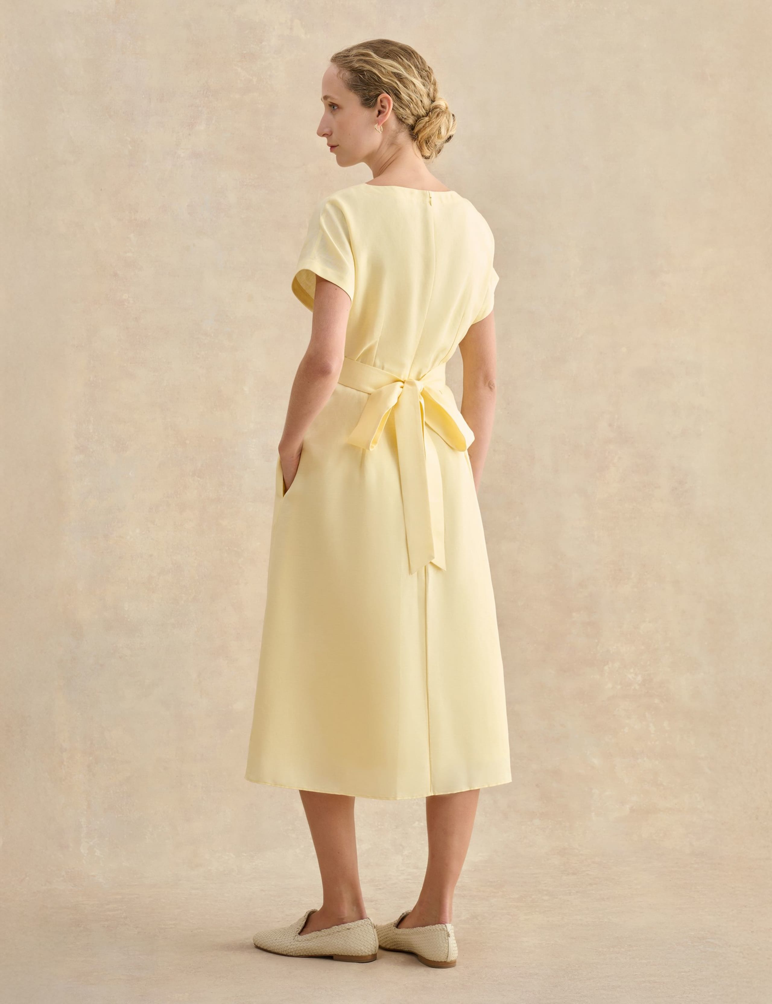 Linen Rich Belted Midi Waisted Dress 4 of 5