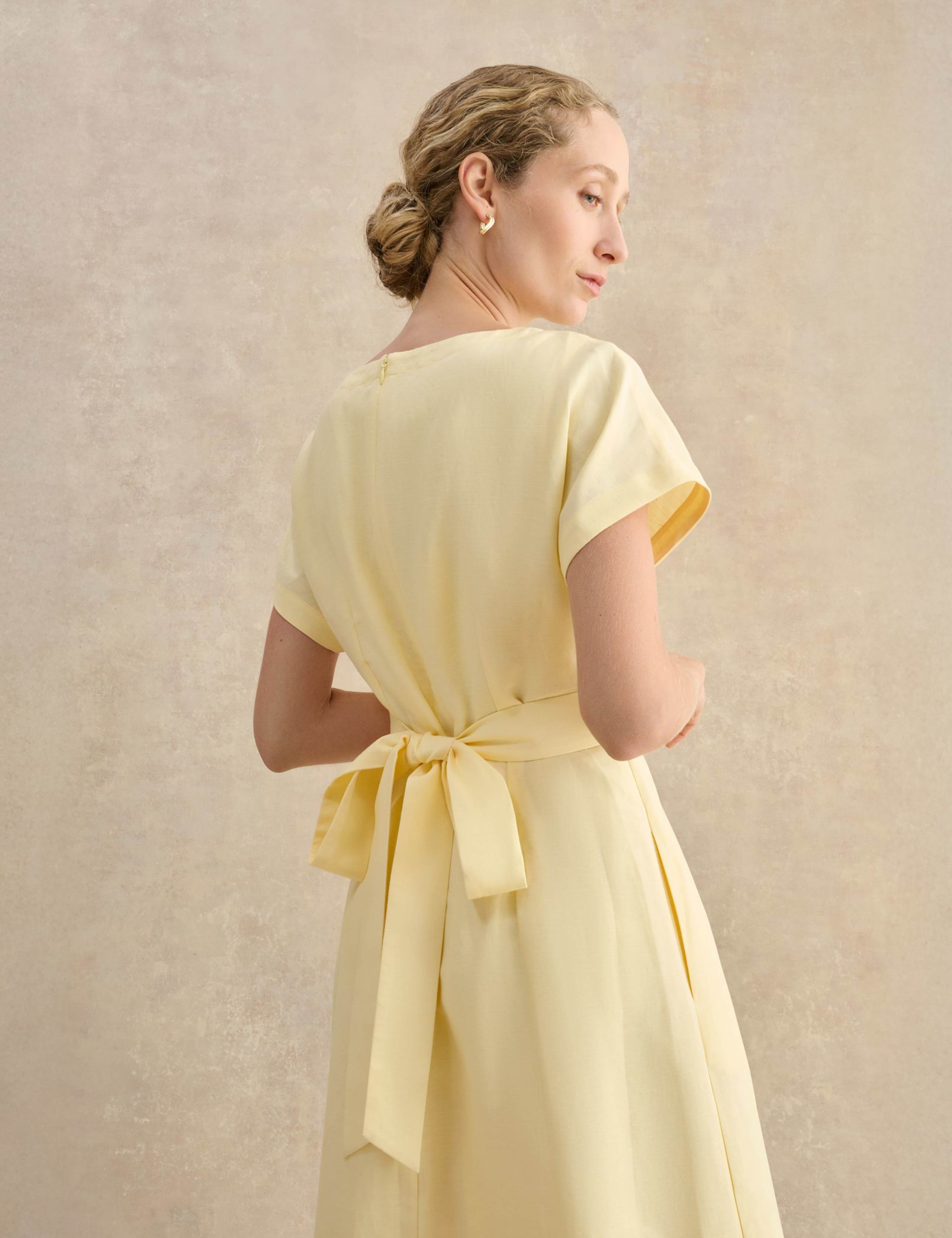 Linen Rich Belted Midi Waisted Dress 5 of 5