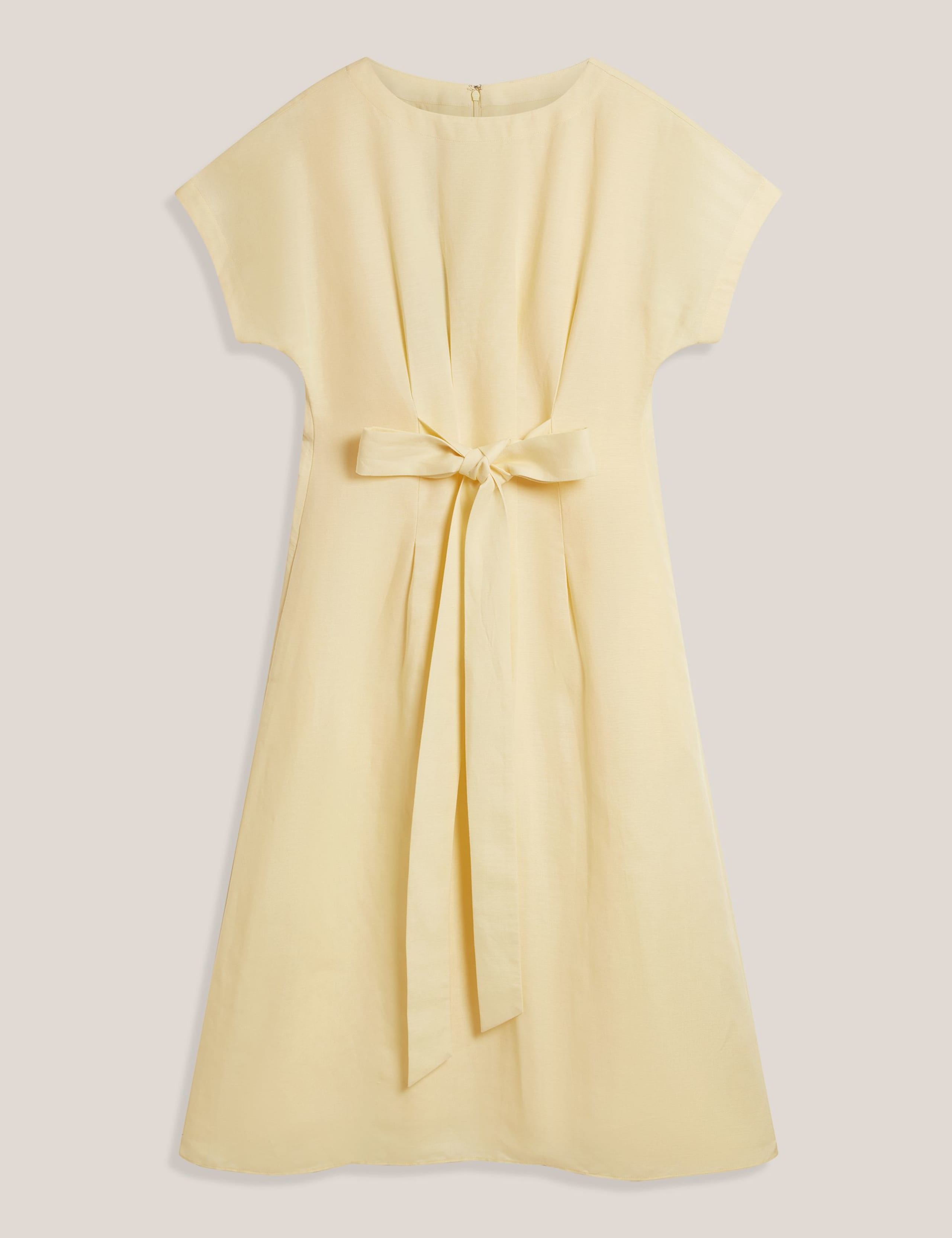 Linen Rich Belted Midi Waisted Dress 2 of 5