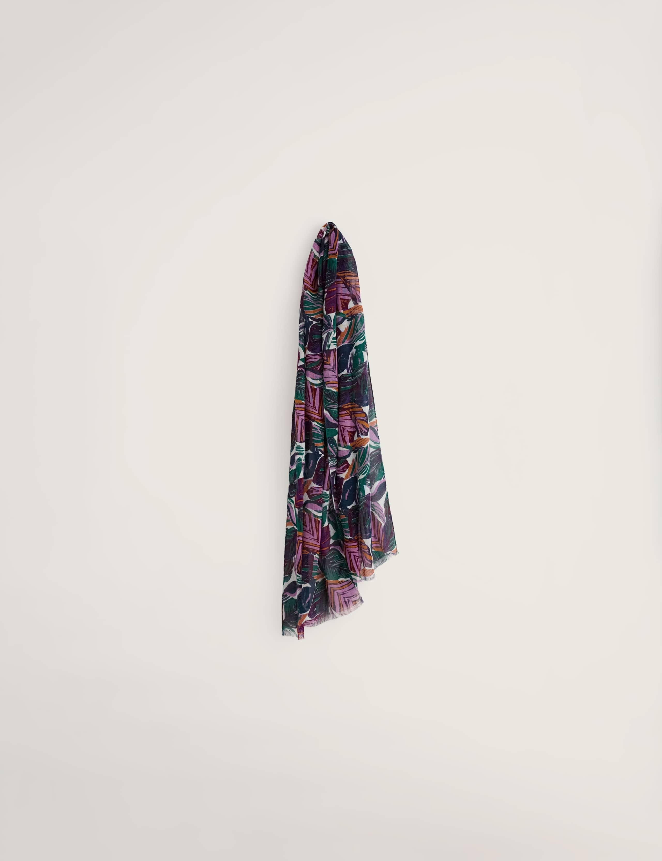 Modal Rich Leaf Print Scarf with Linen 1 of 4