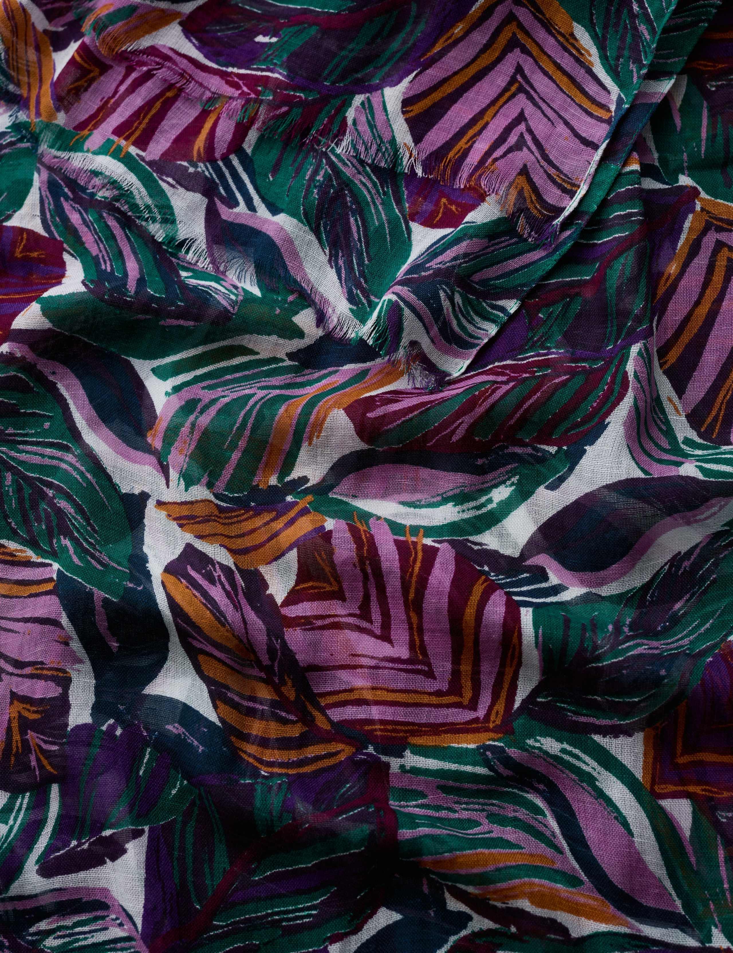 Modal Rich Leaf Print Scarf with Linen 4 of 4