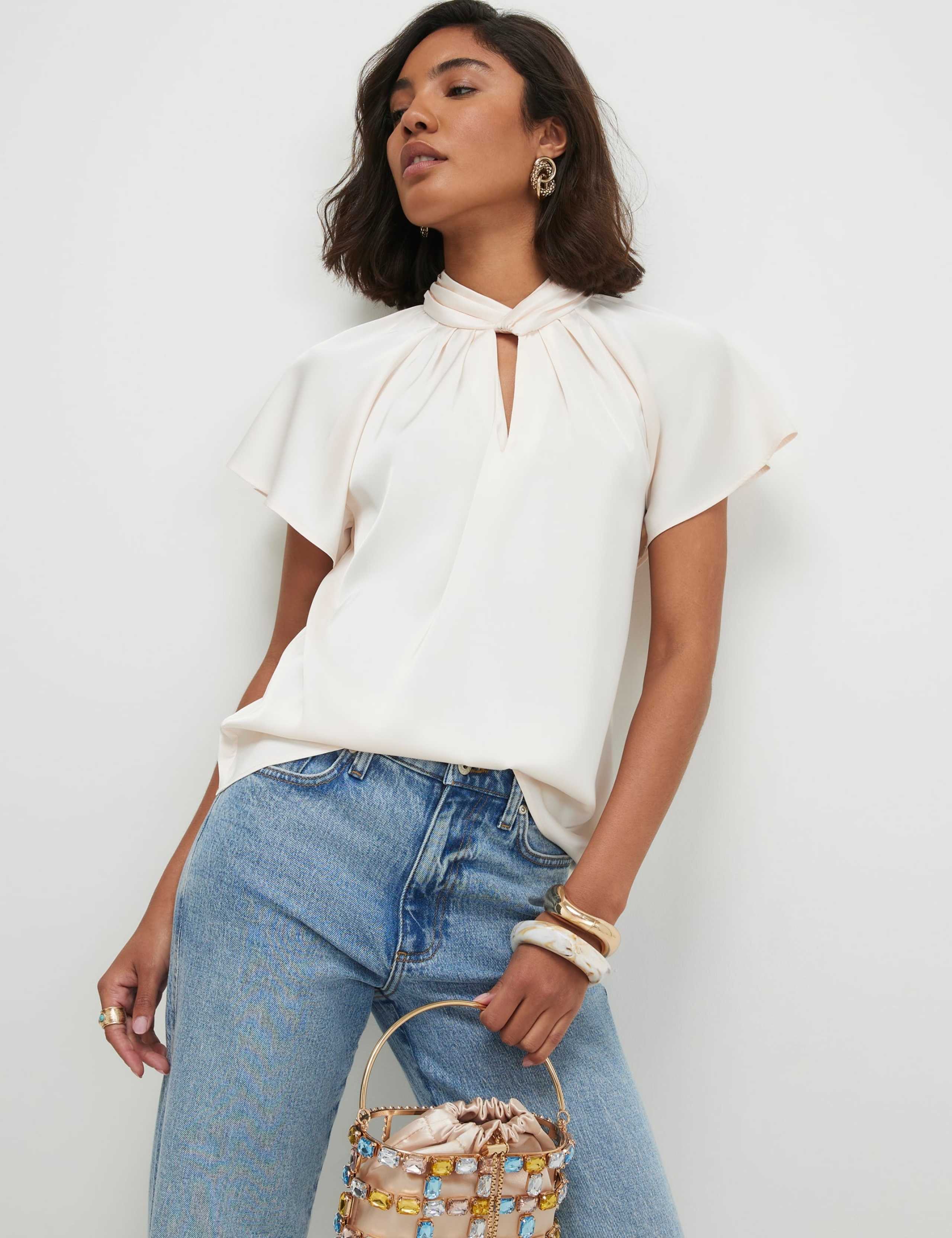 High Neck Angel Sleeve Blouse 1 of 4