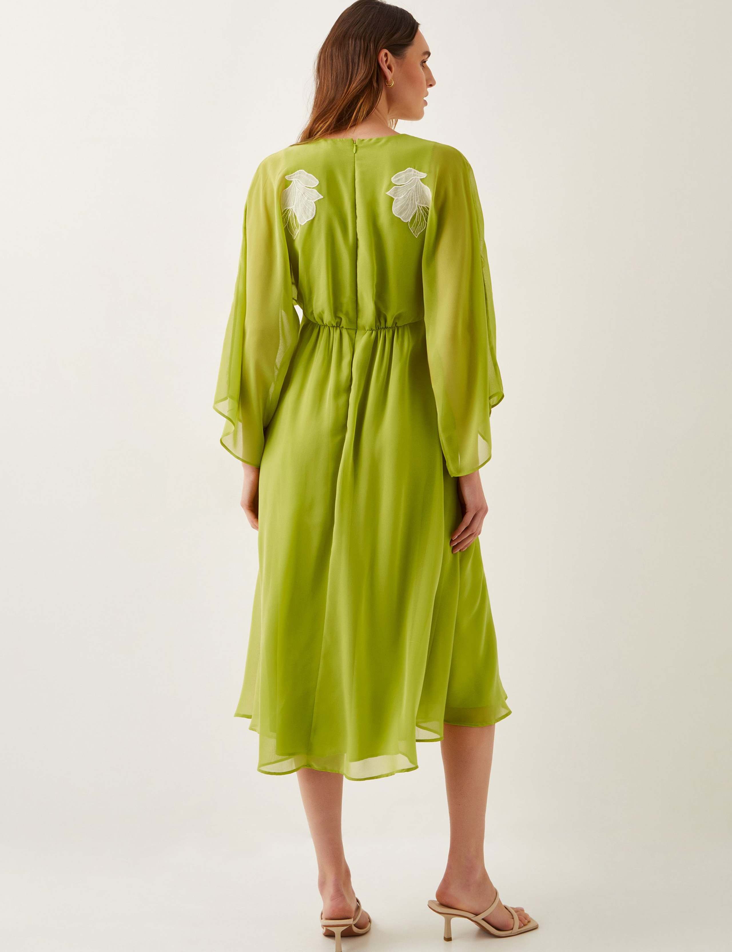 Embroidered V-Neck Midi Waisted Dress 2 of 4