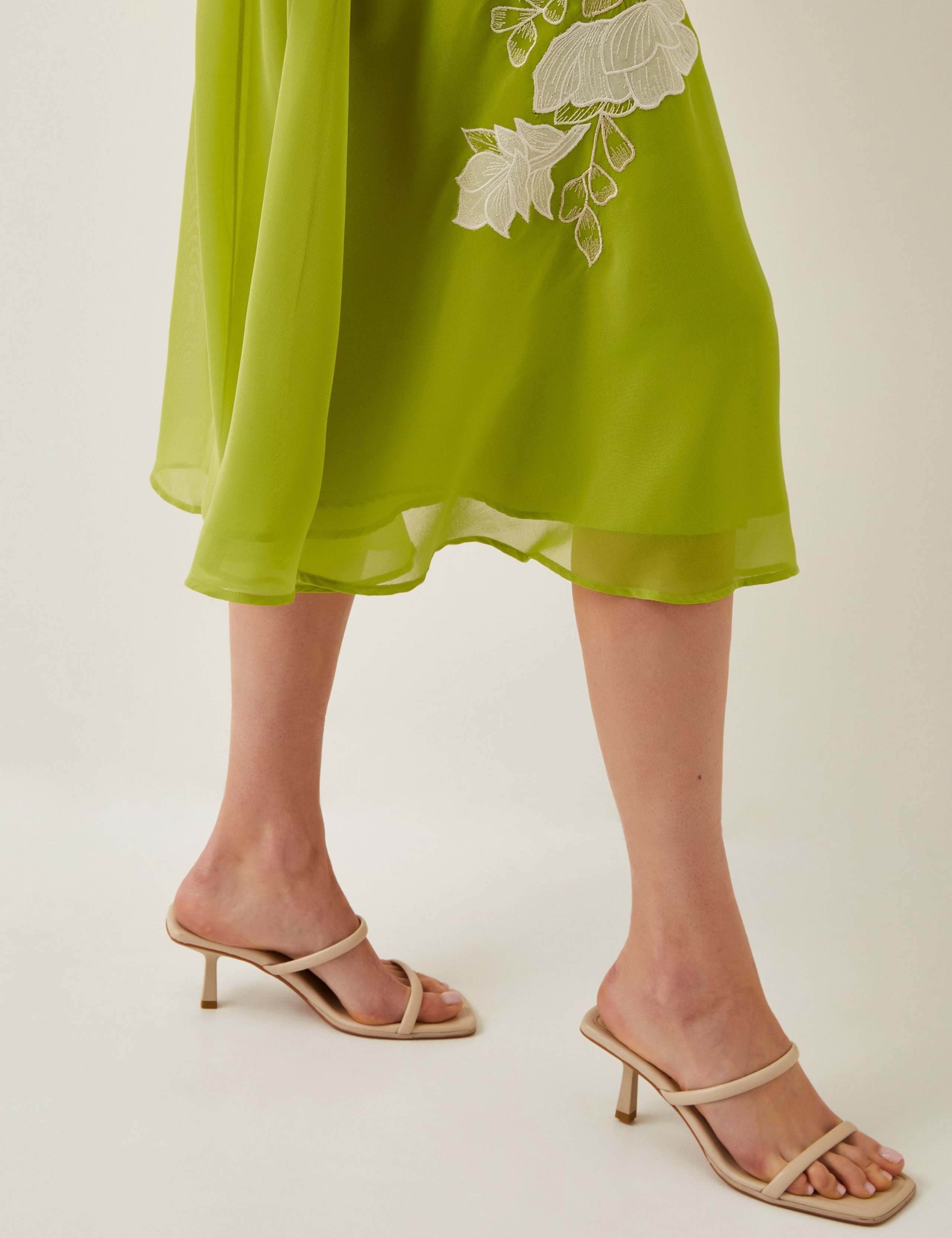 Embroidered V-Neck Midi Waisted Dress 4 of 4