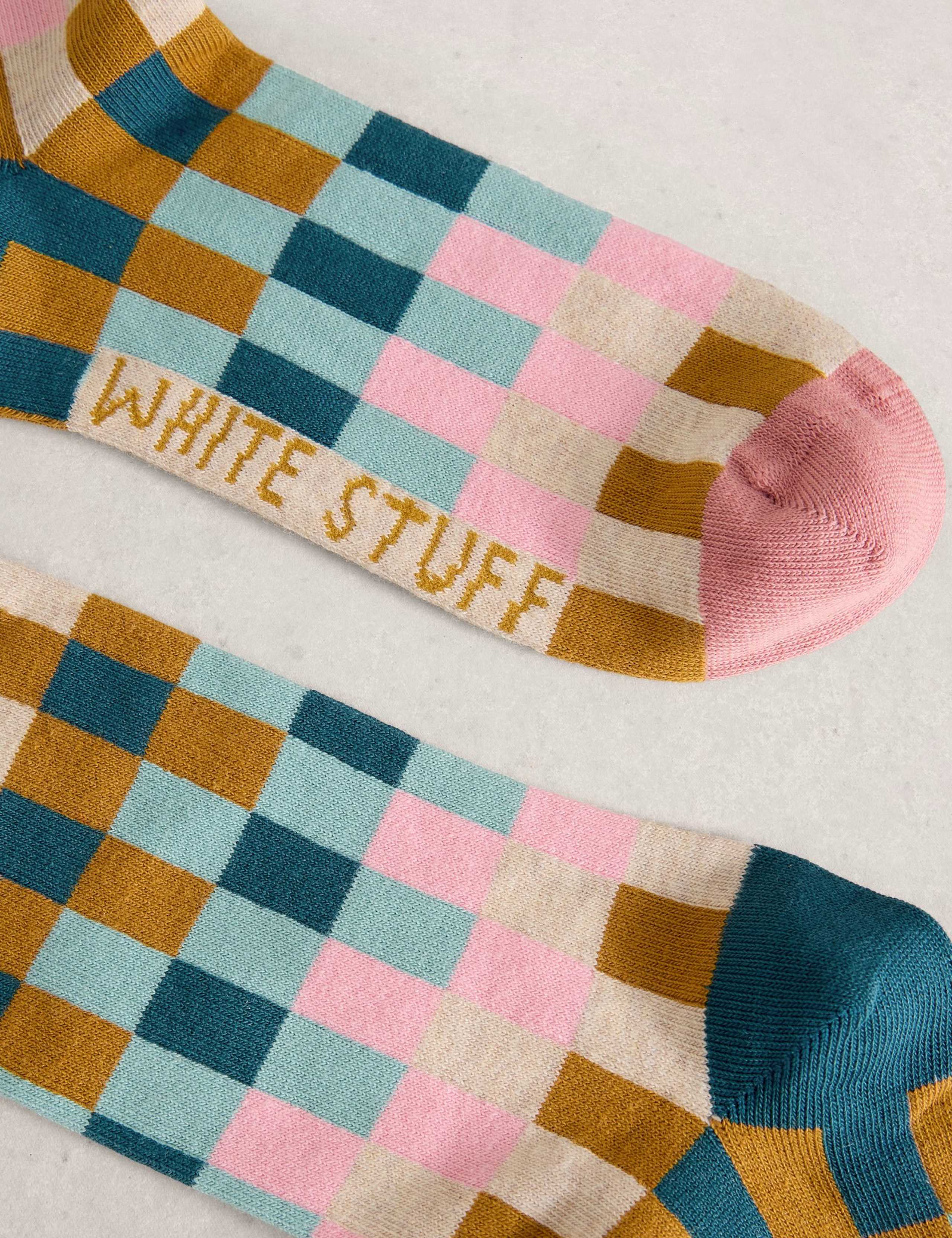 Cotton Rich Checked Ankle High Socks 2 of 2