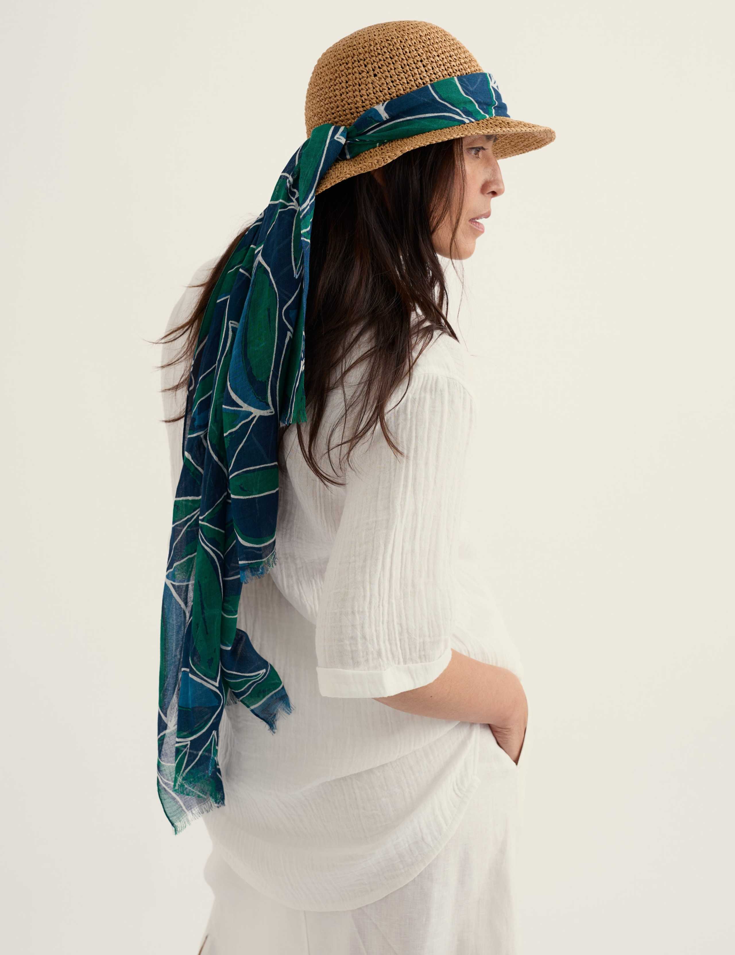 Modal Rich Leaf Print Scarf with Linen 3 of 5