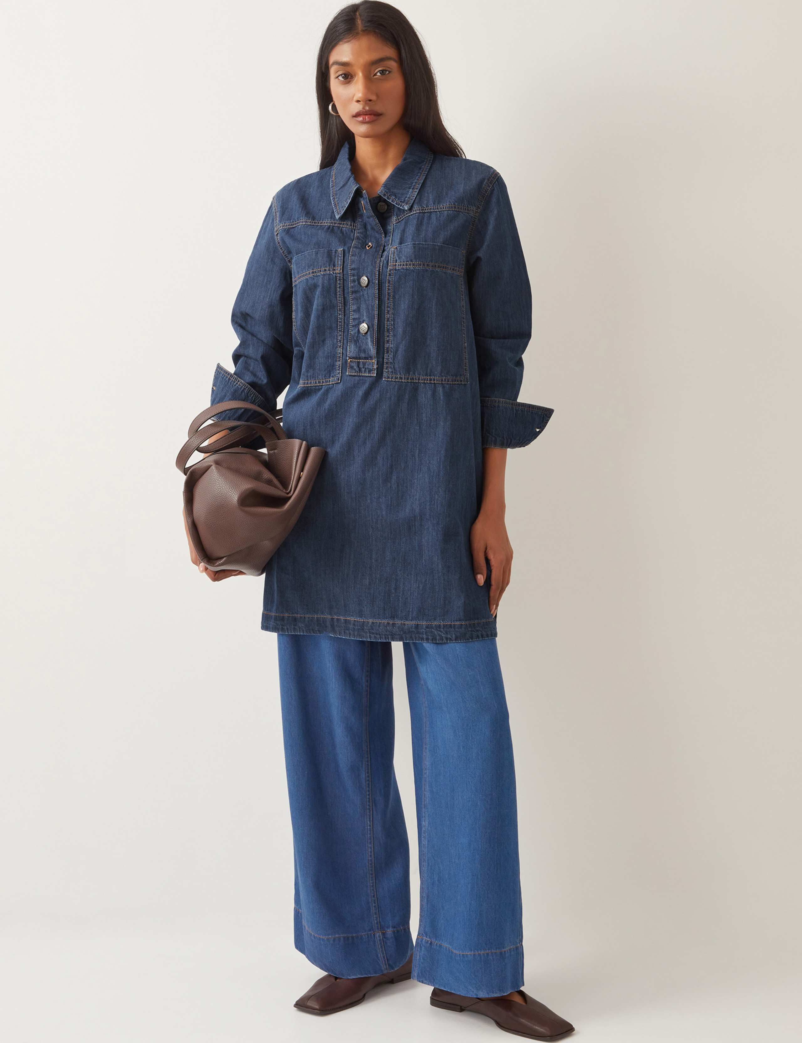 Denim Knee Length Shirt Dress 3 of 5