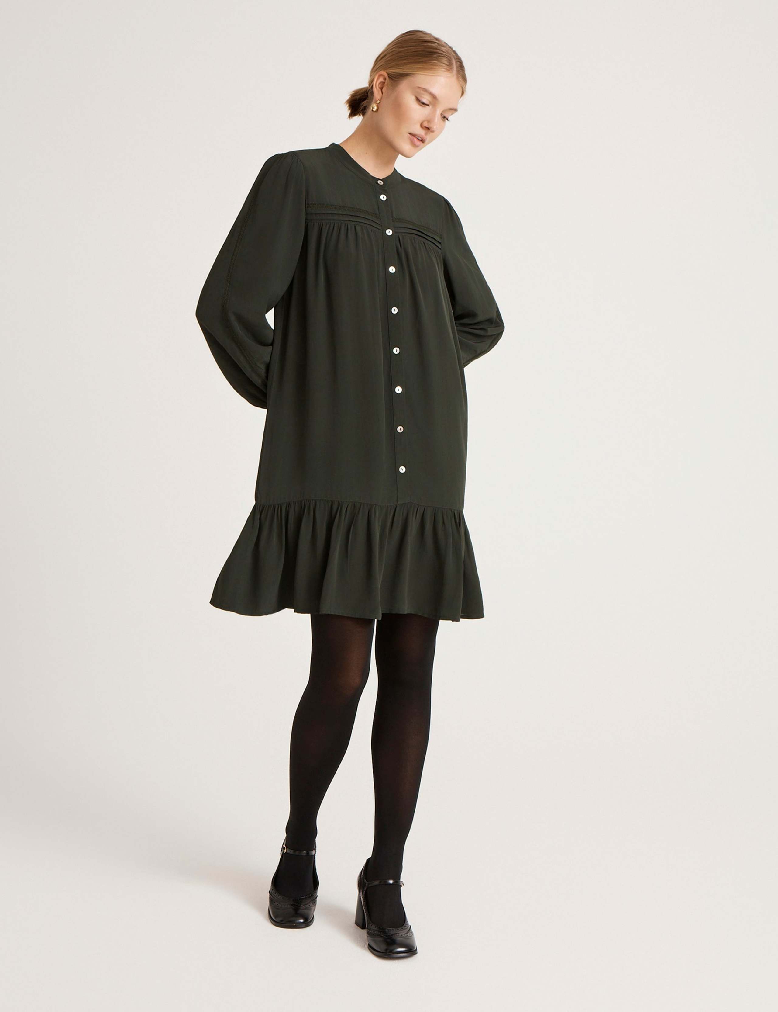 Crepe Round Neck Button Through Mini Dress 2 of 4