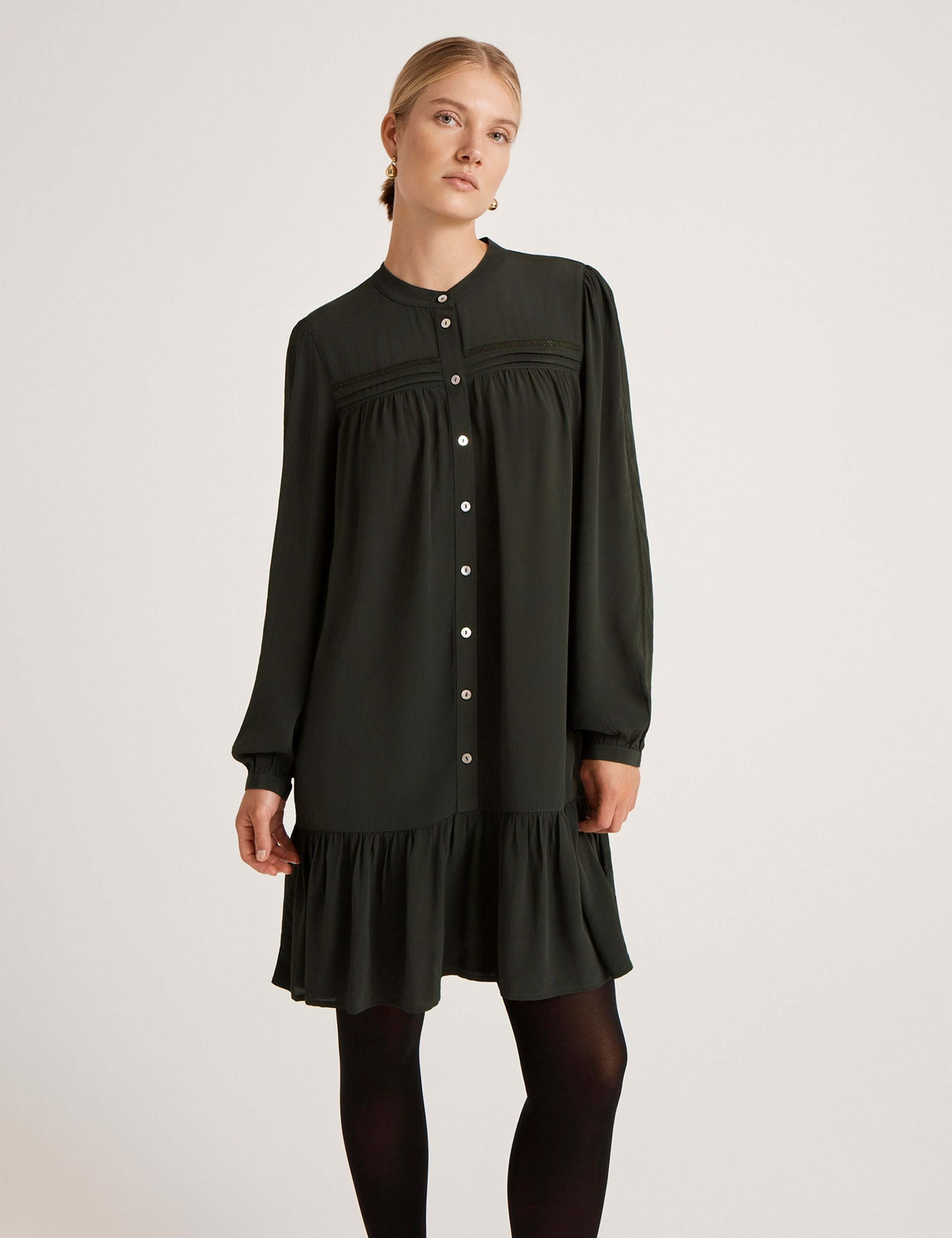Crepe Round Neck Button Through Mini Dress 4 of 4