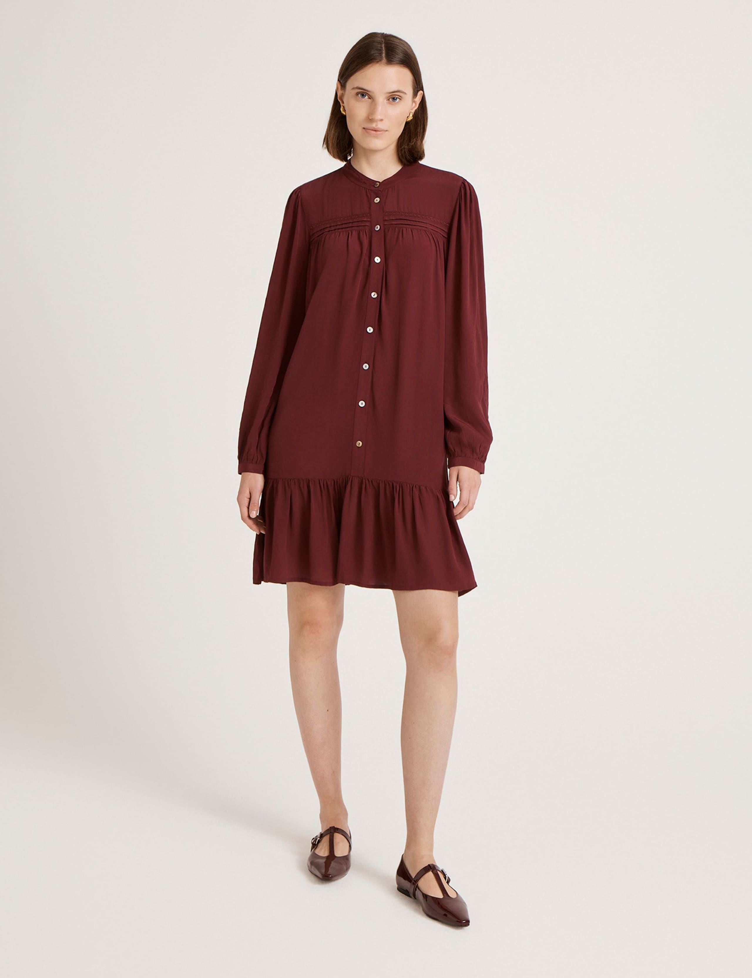 Crepe Round Neck Button Through Mini Dress 1 of 5