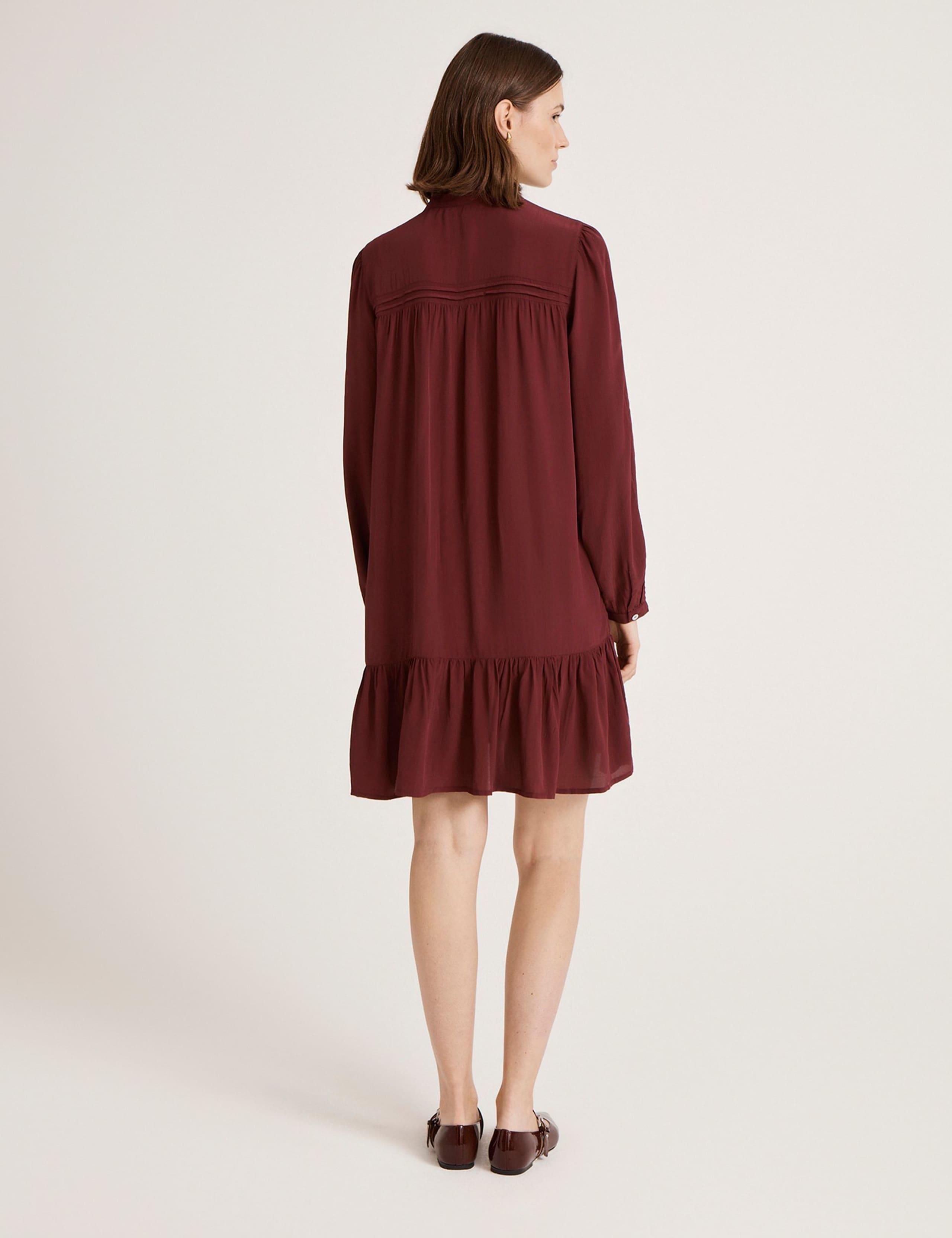 Crepe Round Neck Button Through Mini Dress 2 of 5