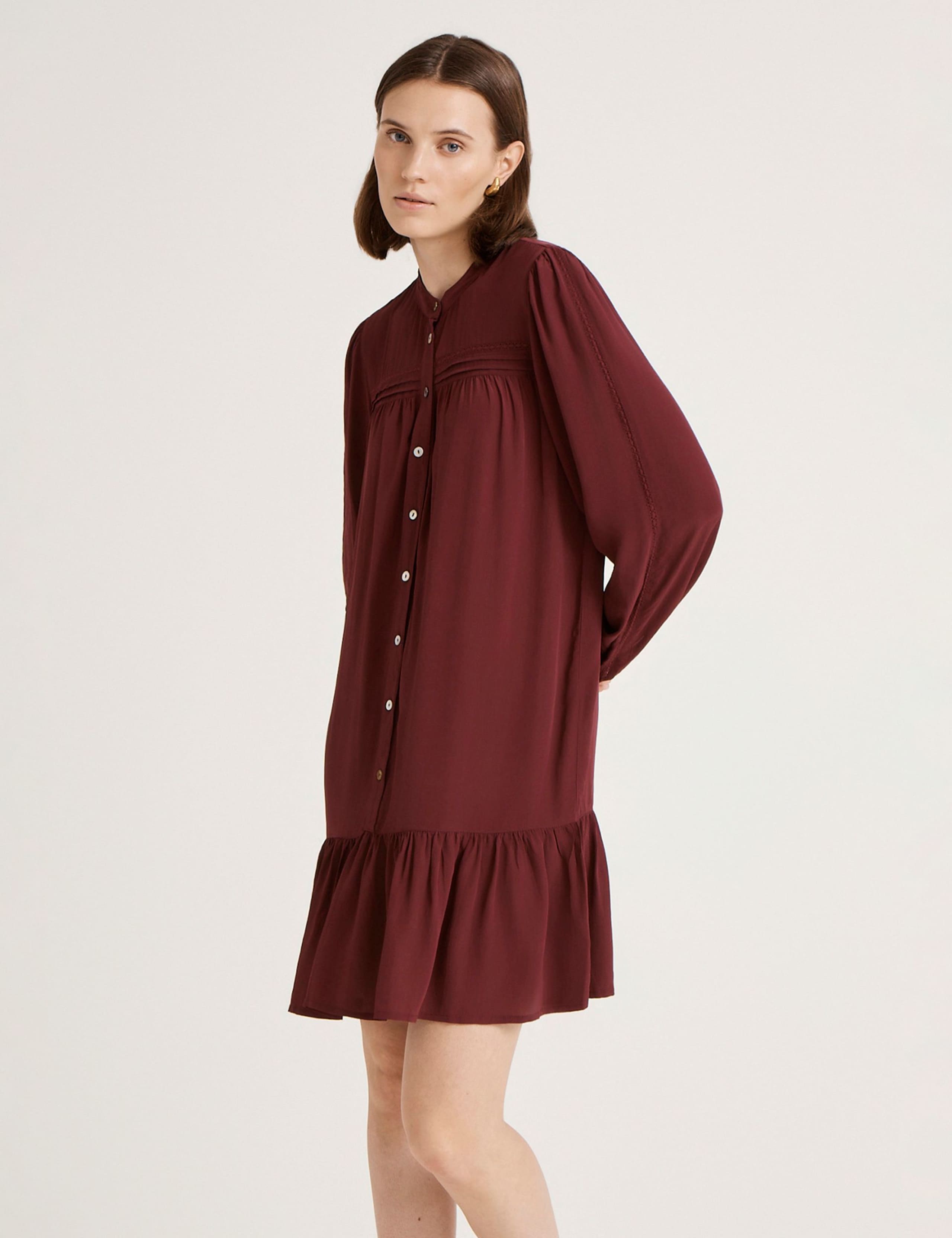 Crepe Round Neck Button Through Mini Dress 3 of 5