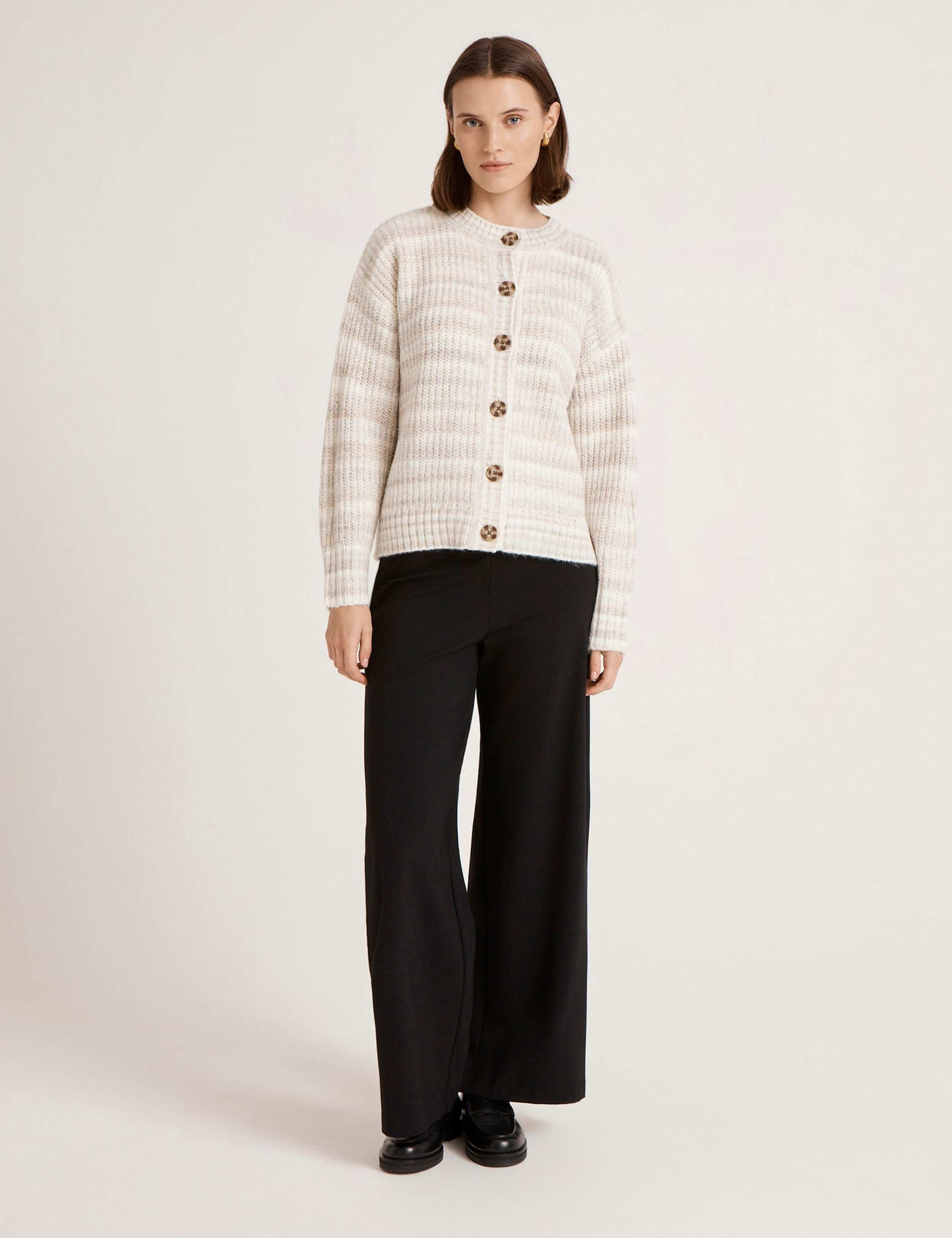 Ribbed Crew Neck Button Front Cardigan 2 of 3