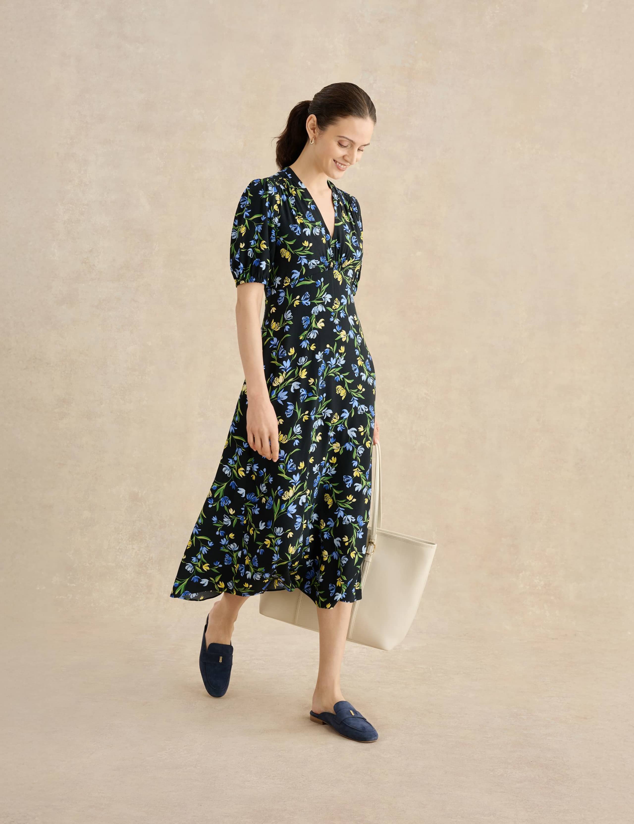 Floral V-Neck Midi Tea Dress 3 of 5