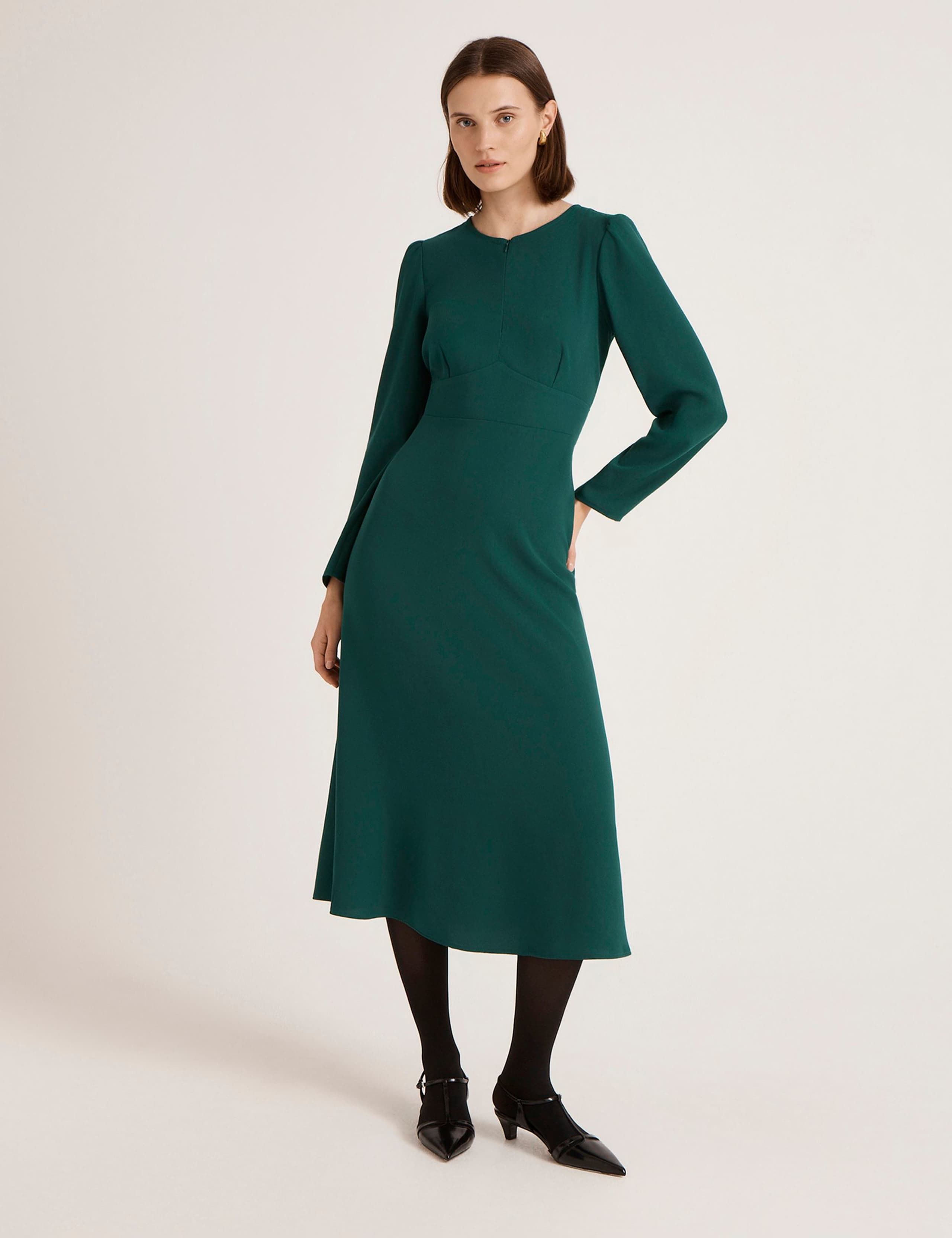 Crepe Zip Front Midi Waisted Dress 2 of 4
