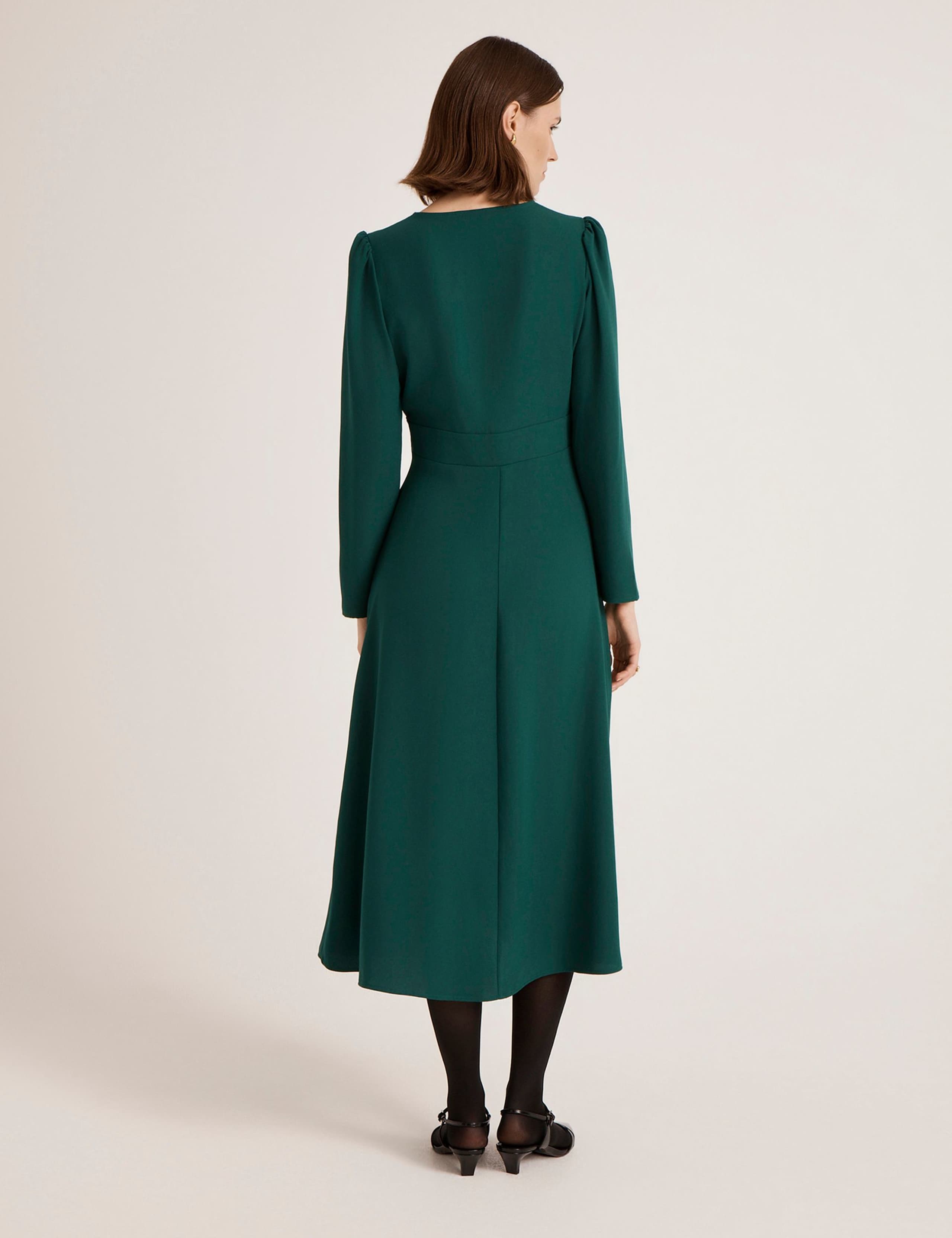 Crepe Zip Front Midi Waisted Dress 3 of 4