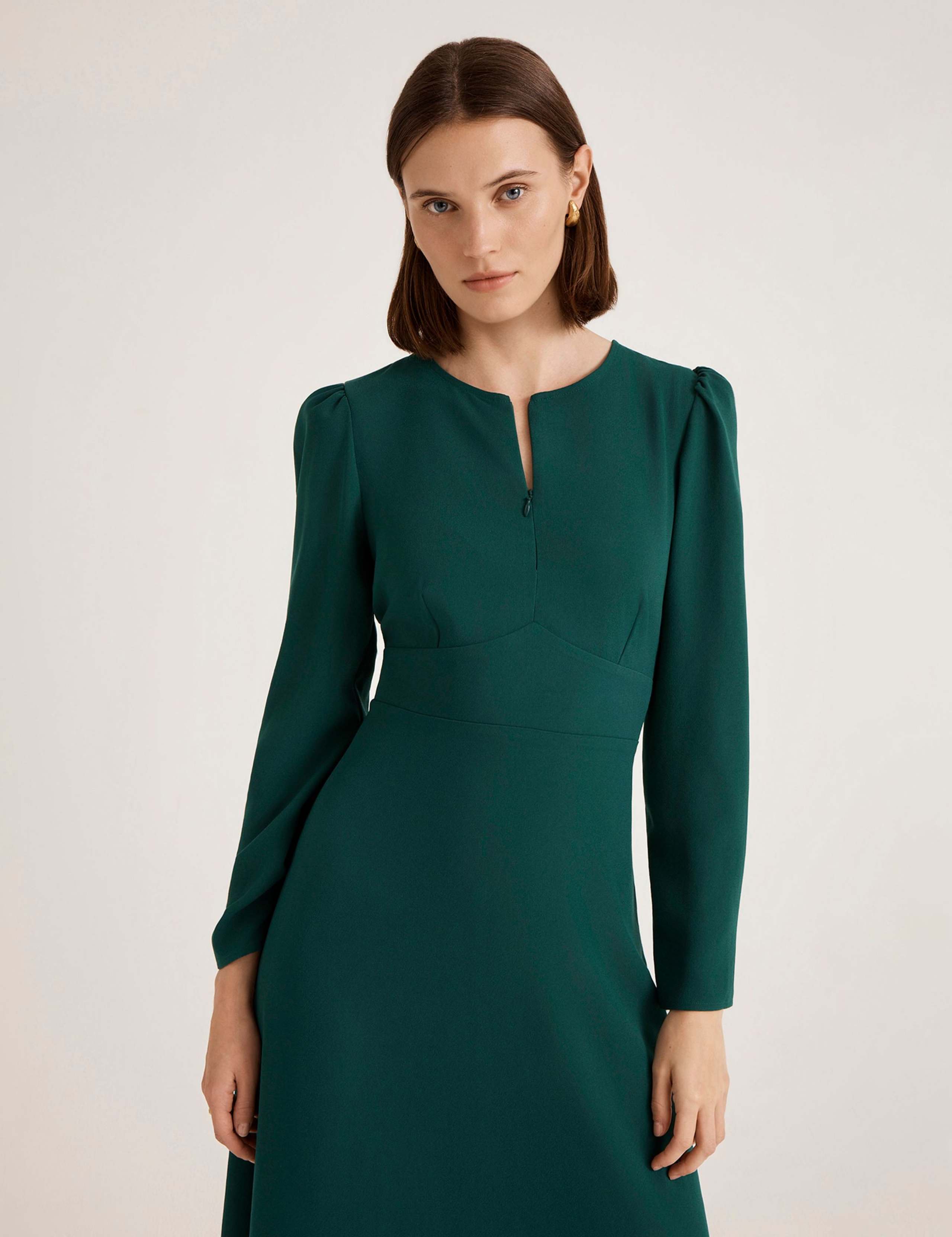 Crepe Zip Front Midi Waisted Dress 4 of 4