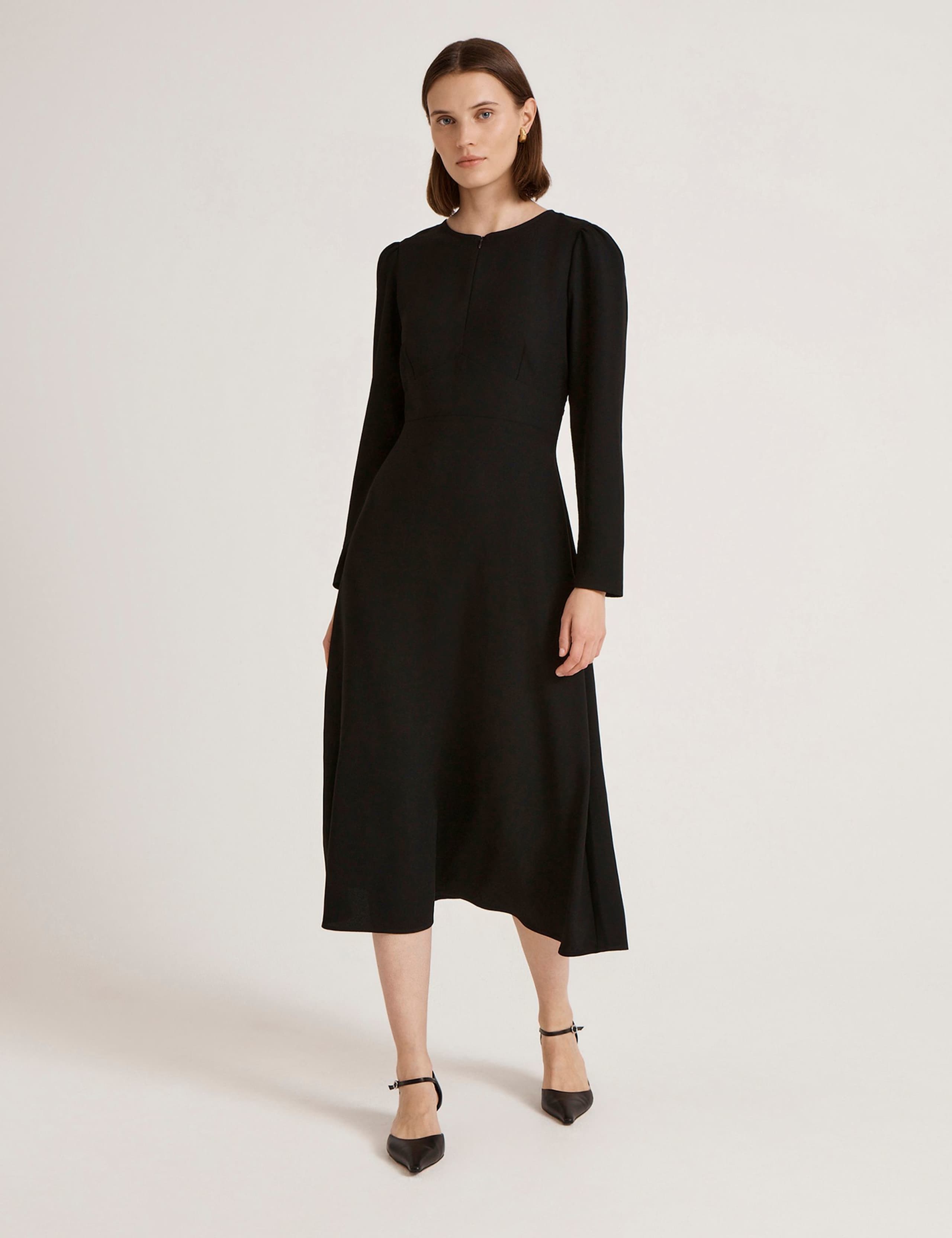Crepe Zip Front Midi Waisted Dress 2 of 4