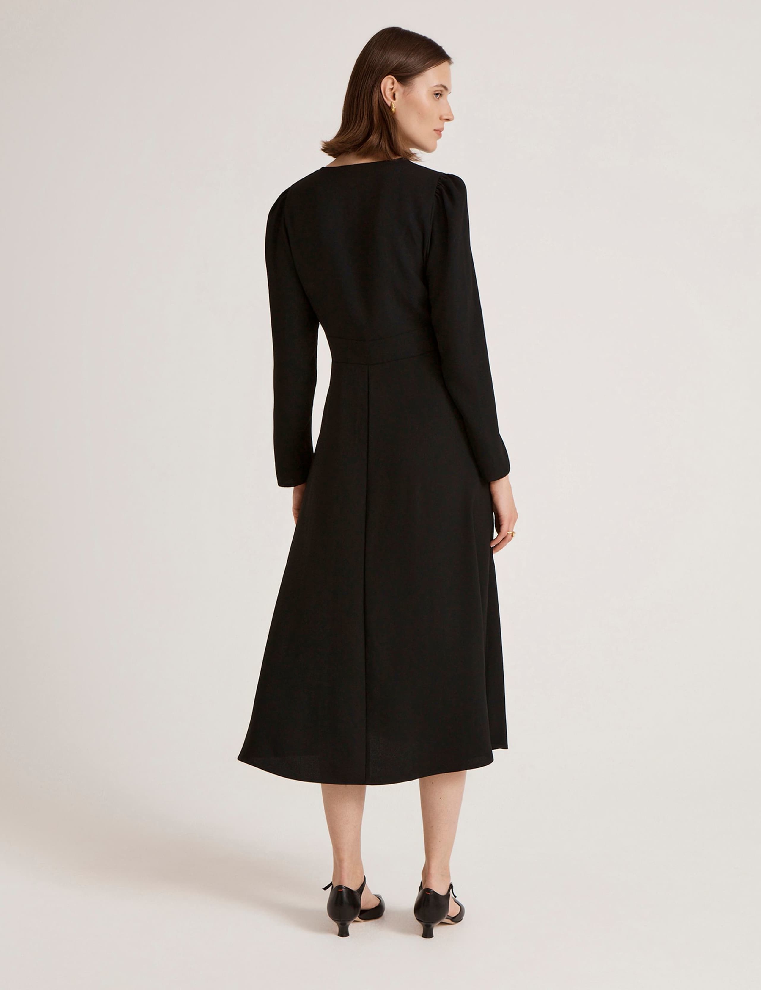 Crepe Zip Front Midi Waisted Dress 3 of 4