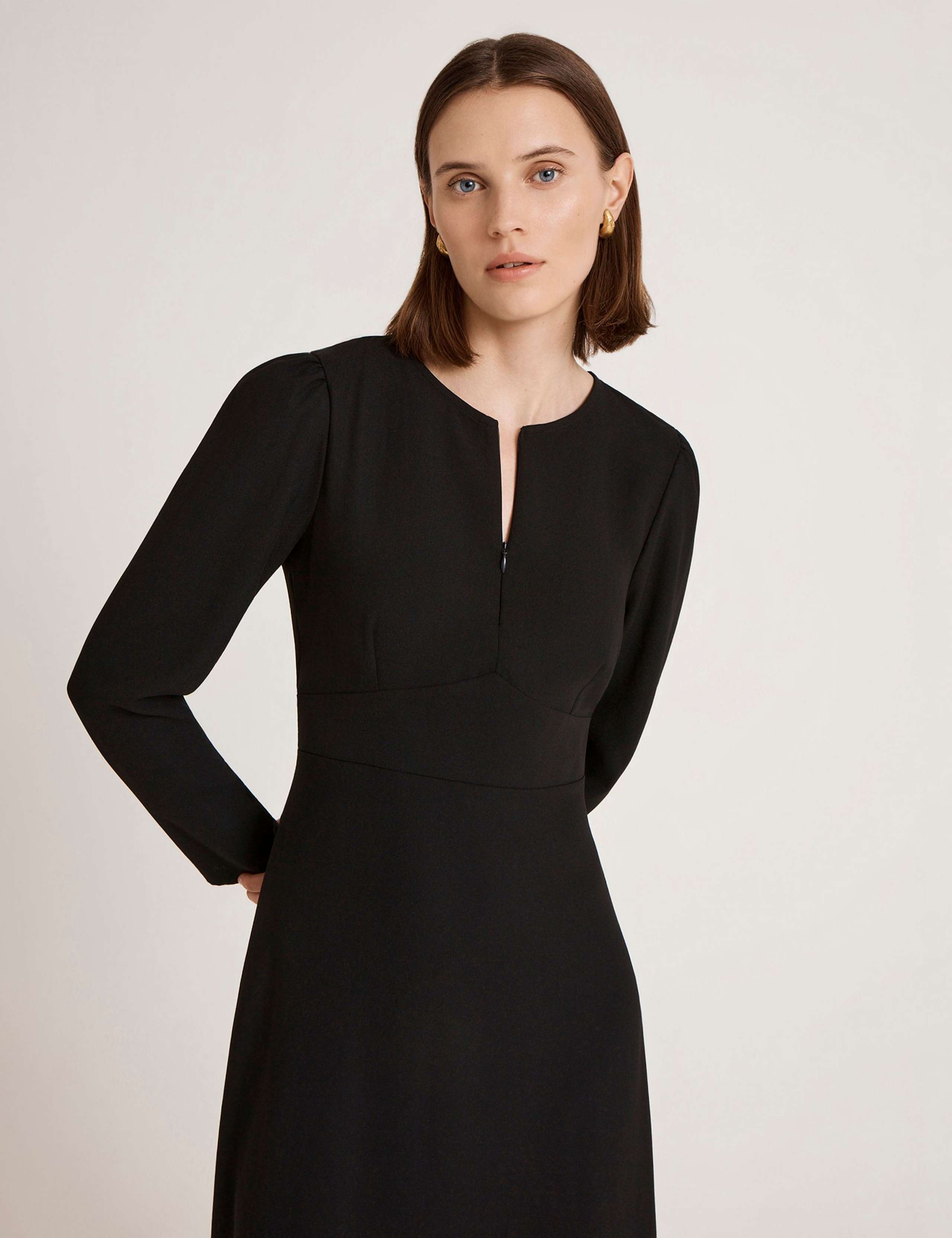 Crepe Zip Front Midi Waisted Dress 4 of 4