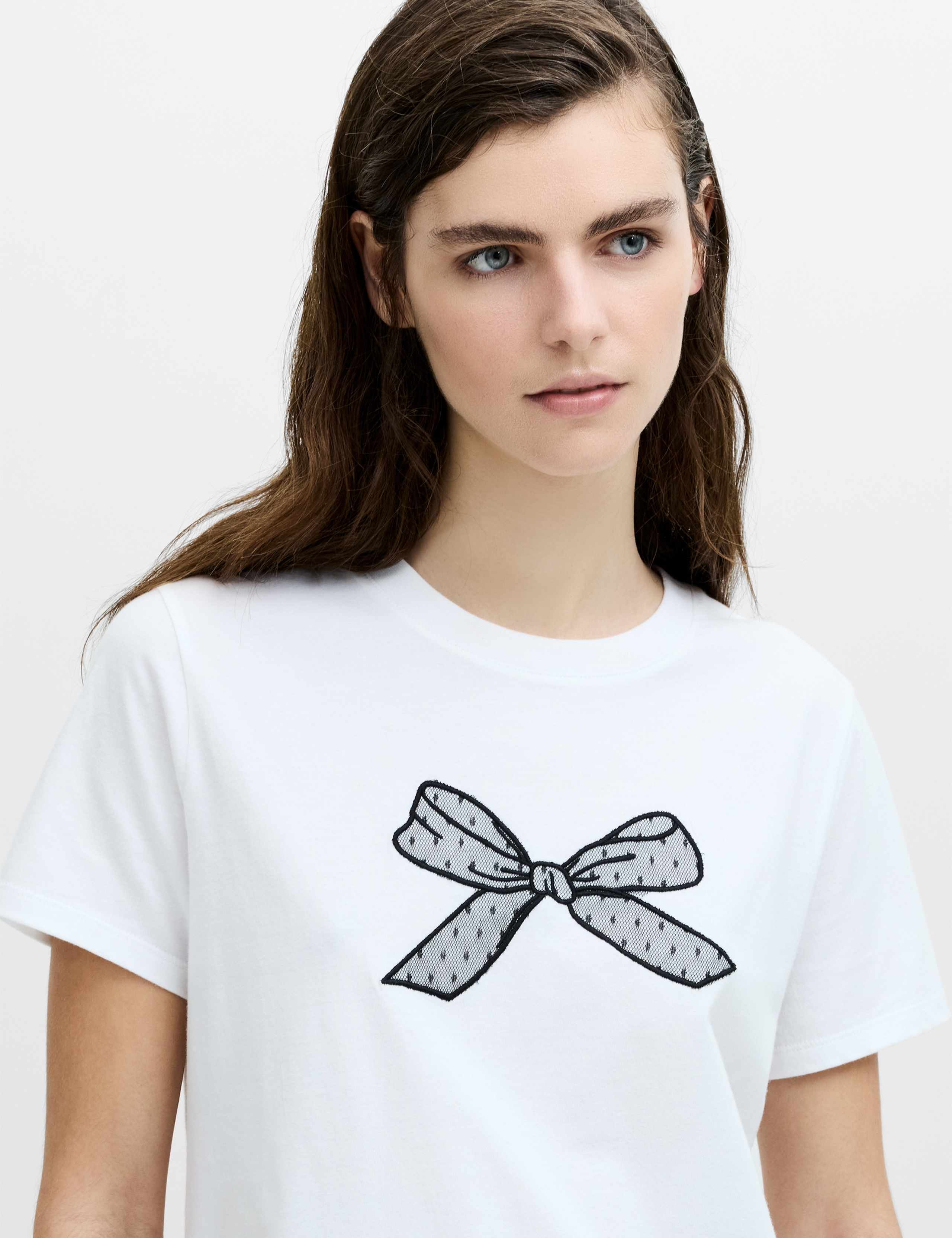 Pure Cotton Mesh Bow T-Shirt 3 of 4