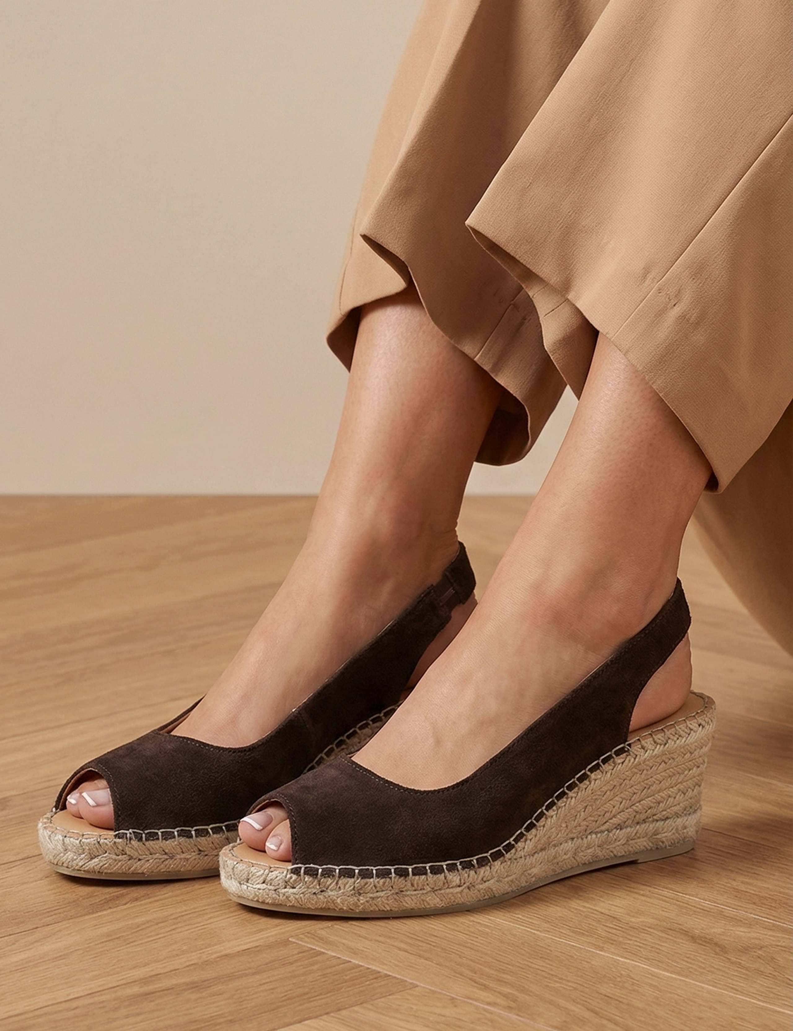 Standard Fit Suede Wedge Open Toe Espadrilles 1 of 6