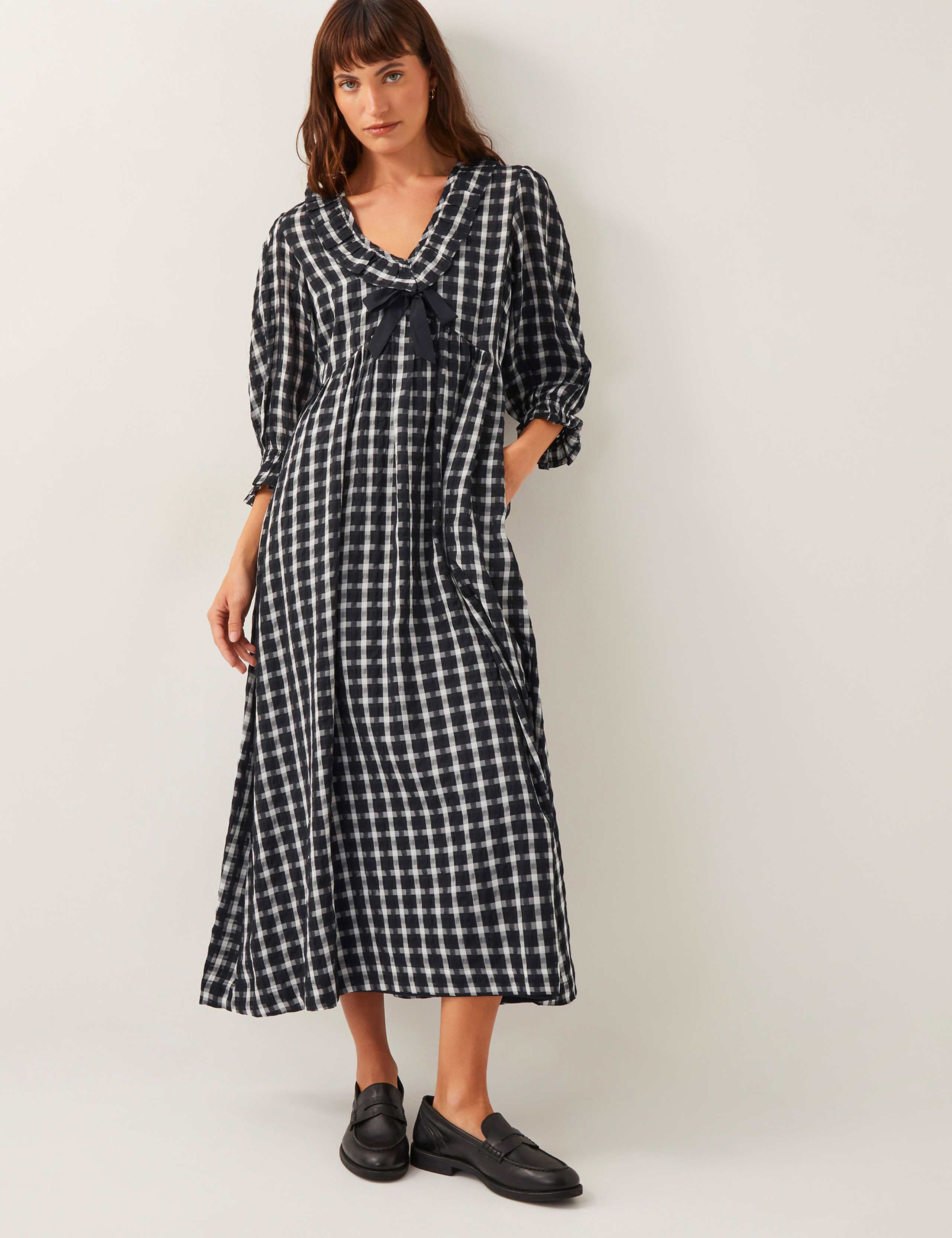 Checked Collared V-Neck Midi Skater Dress 4 of 5