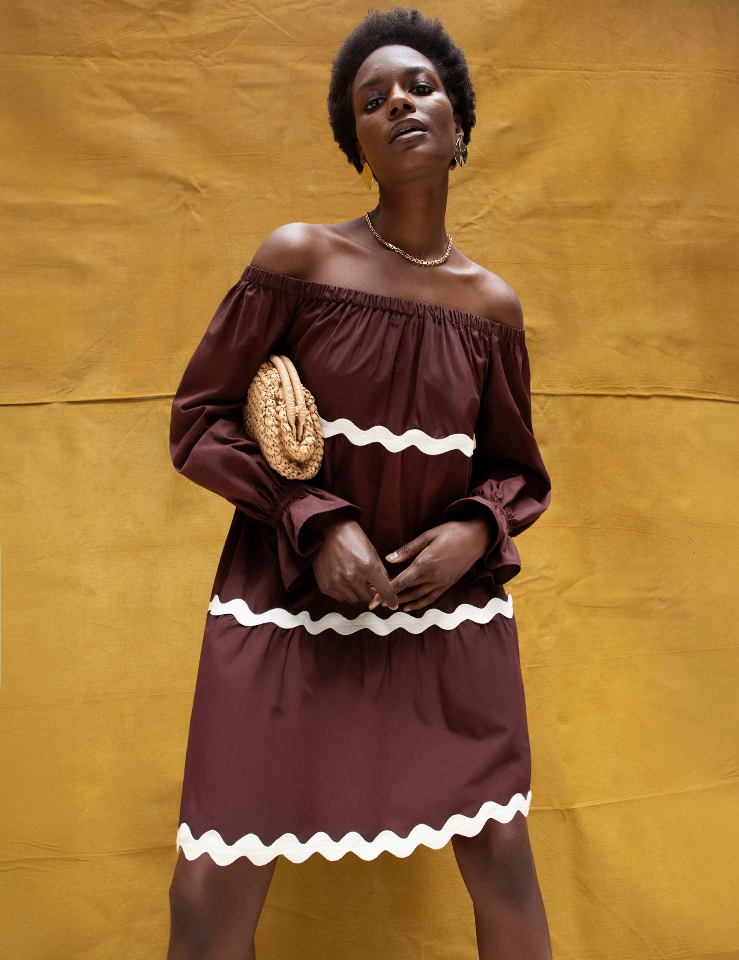 Pure Cotton Bardot Contrast Trim Mini Dress 2 of 6