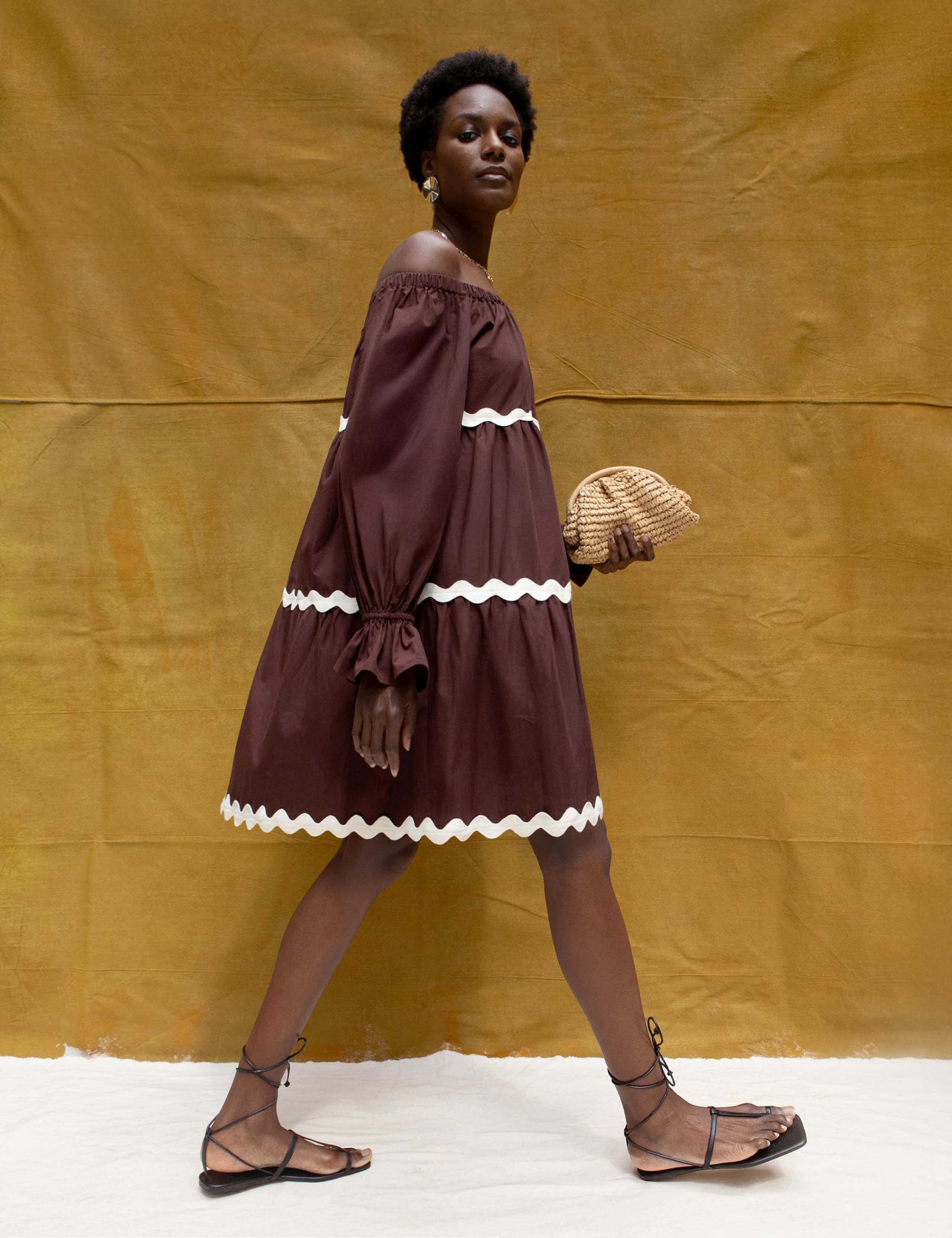 Pure Cotton Bardot Contrast Trim Mini Dress 4 of 6