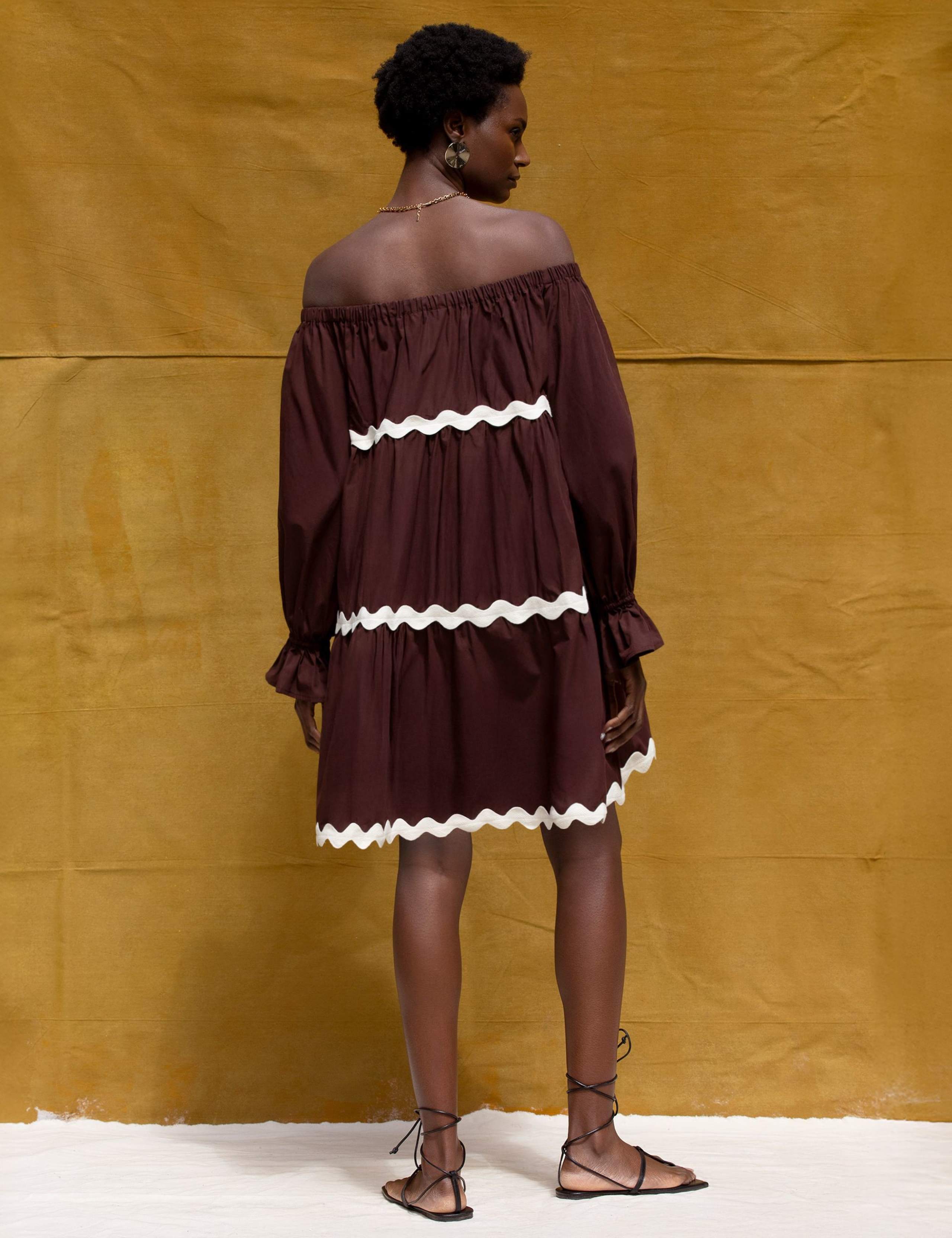 Pure Cotton Bardot Contrast Trim Mini Dress 5 of 6