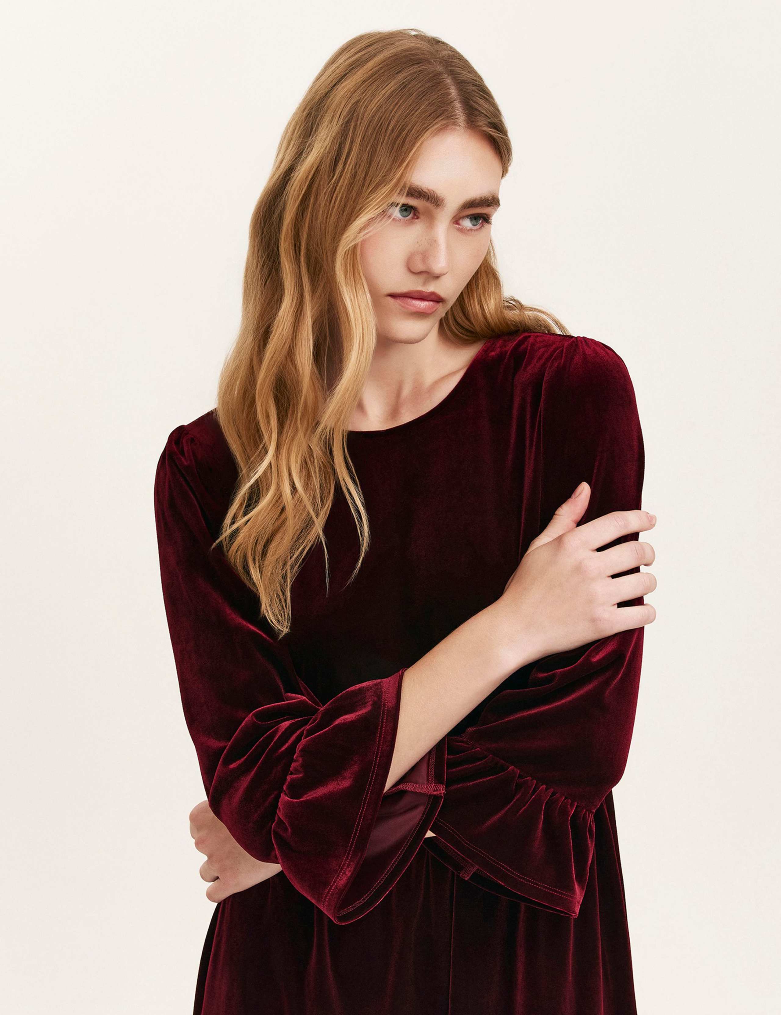 Velvet Round Neck Knee Length Tiered Dress 4 of 4