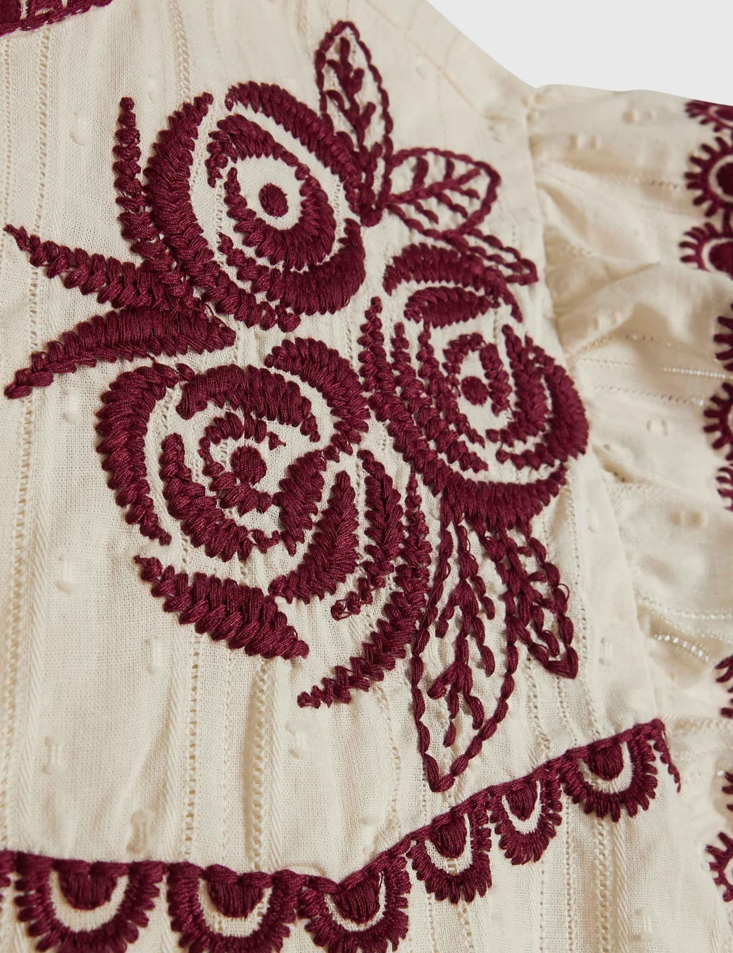 Pure Cotton Dobby Embroidered Ruffle Blouse 3 of 5