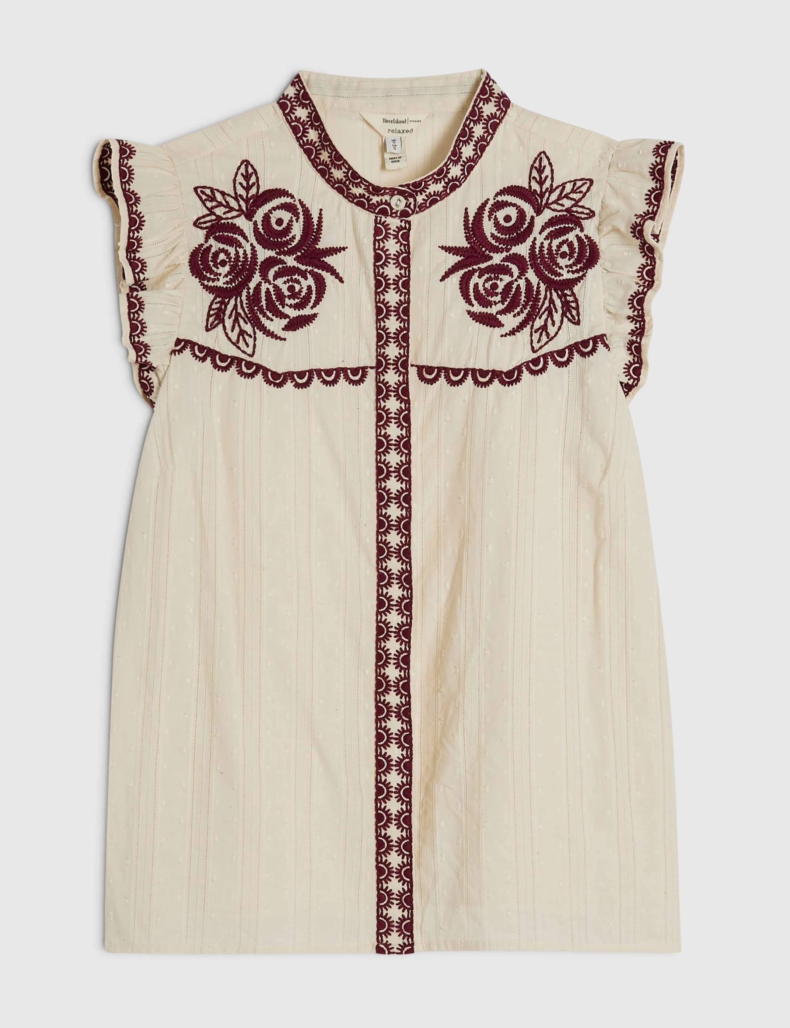 Pure Cotton Dobby Embroidered Ruffle Blouse 4 of 5