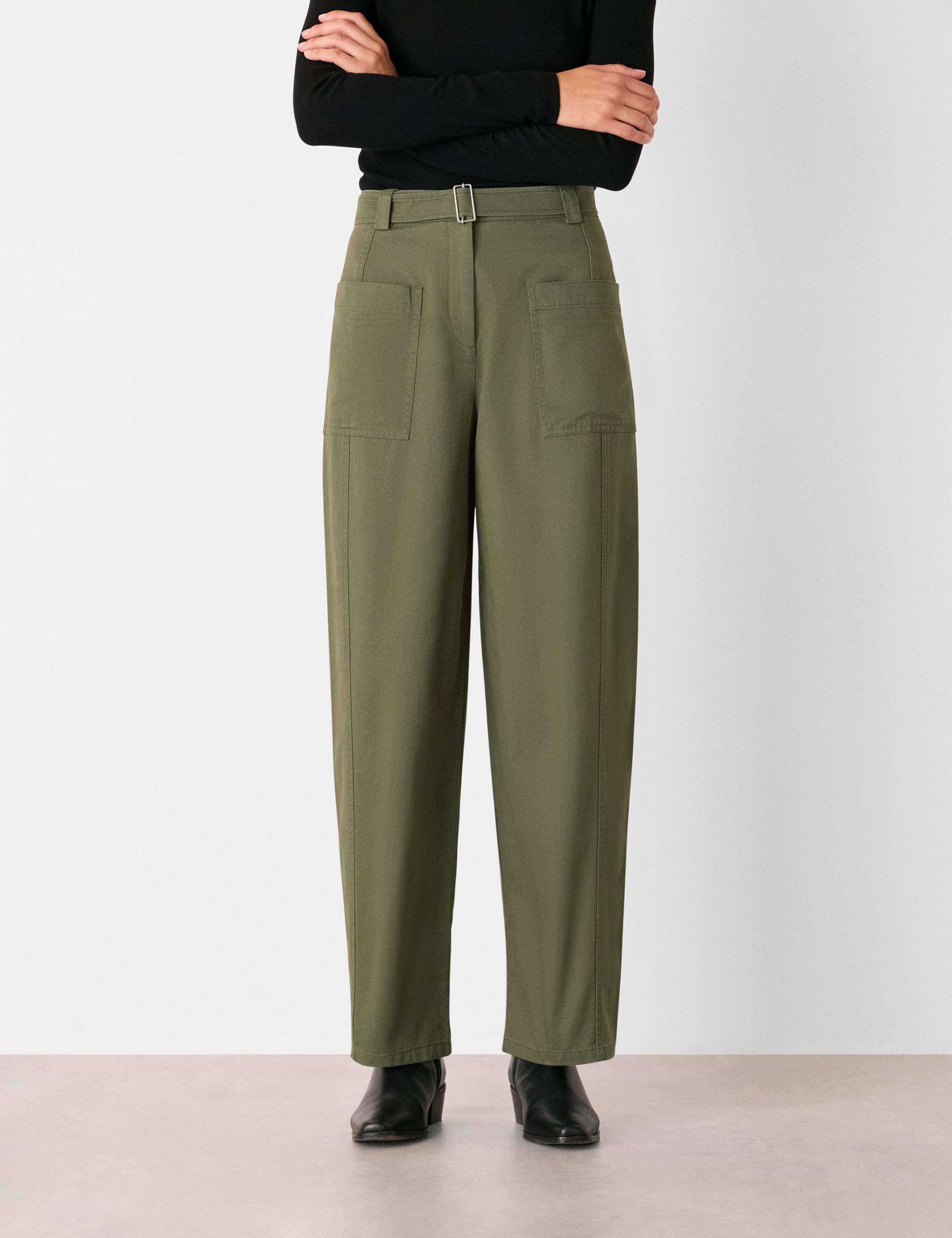 Pure Cotton Barrel Leg Ankle Grazer Trousers 1 of 4