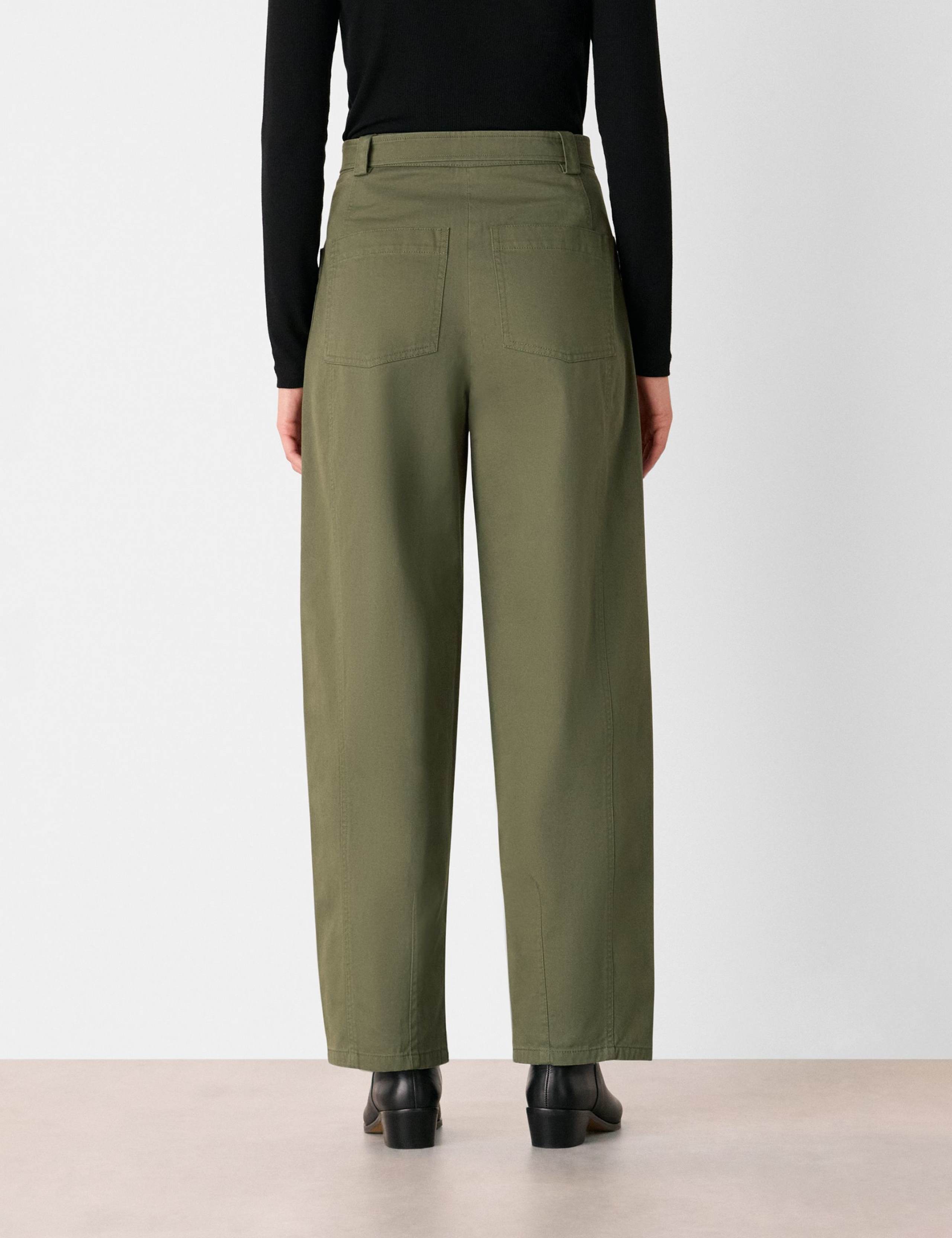 Pure Cotton Barrel Leg Ankle Grazer Trousers 3 of 4