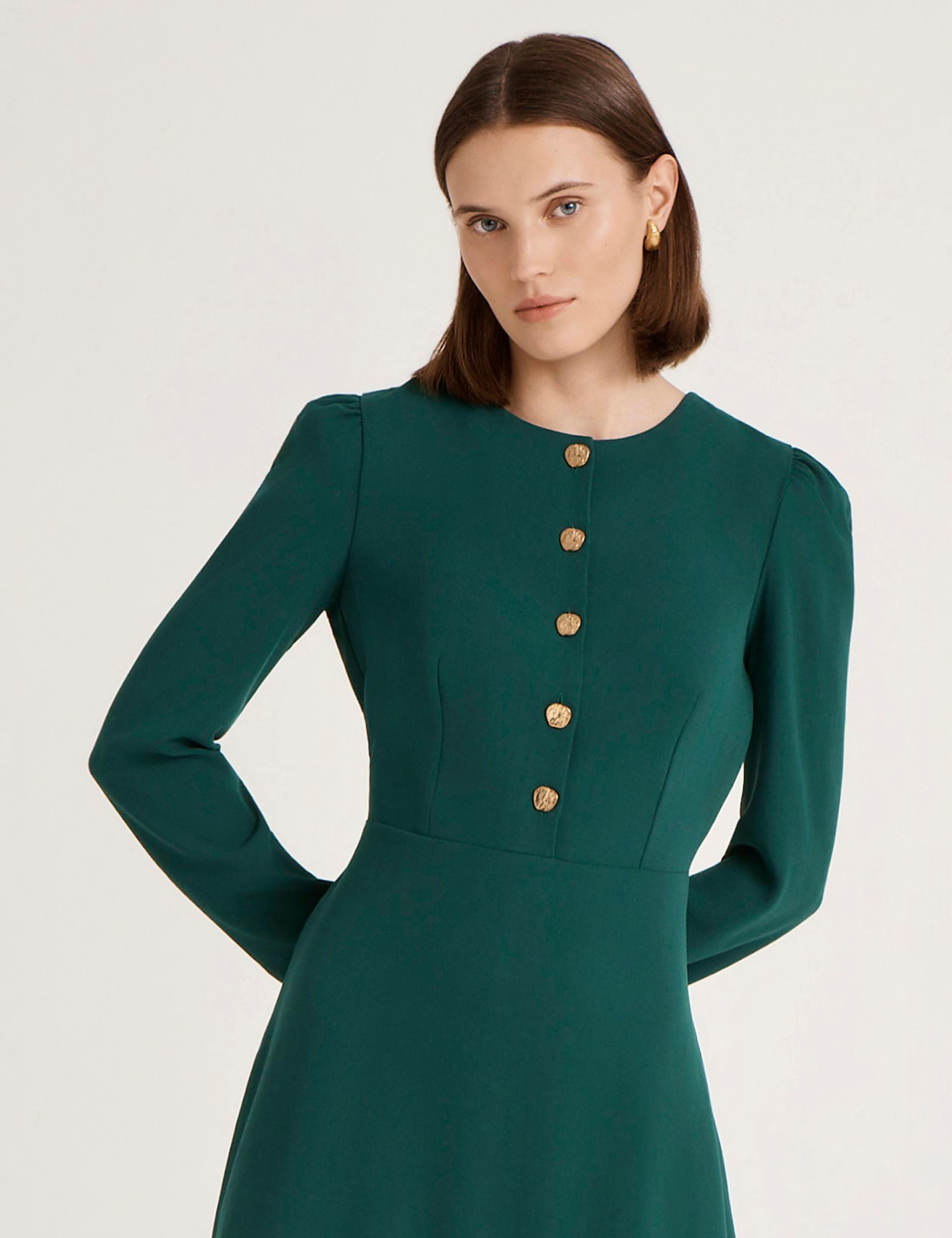 Crepe Round Neck Knee Length Waisted Dress 4 of 4