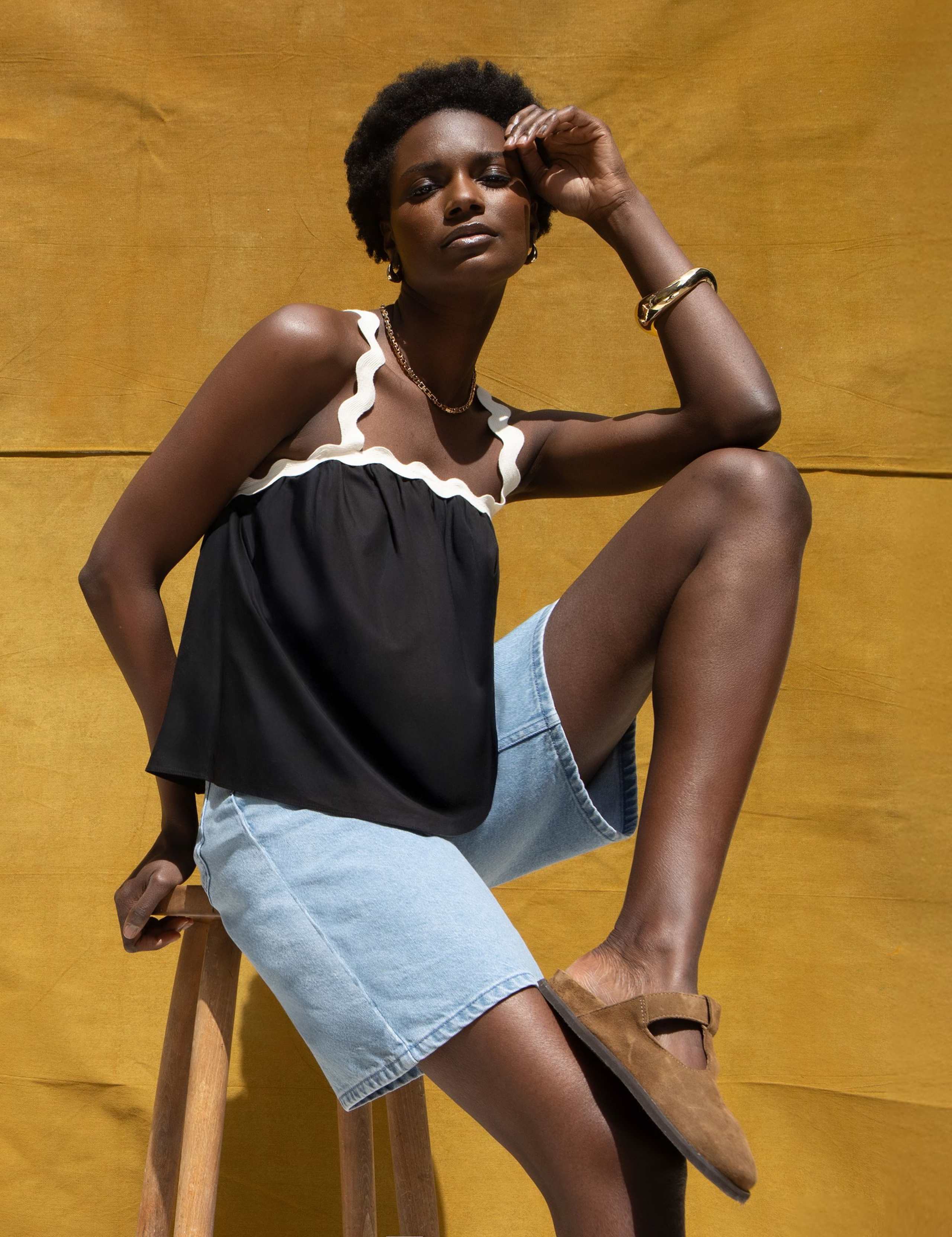 Pure Cotton Contrast Strap Cami Top 2 of 5