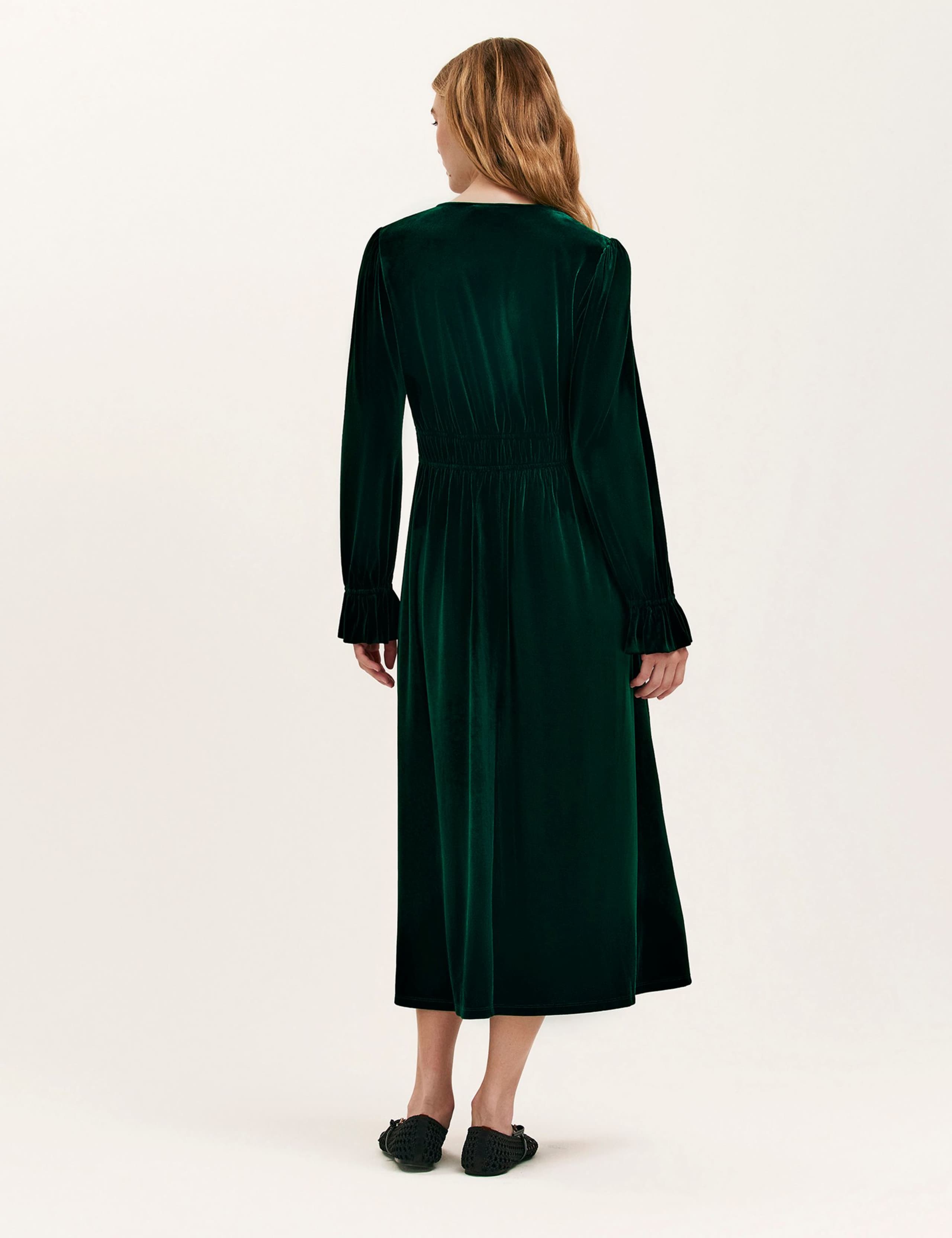 Velvet V-Neck Midi Waisted Dress 2 of 4