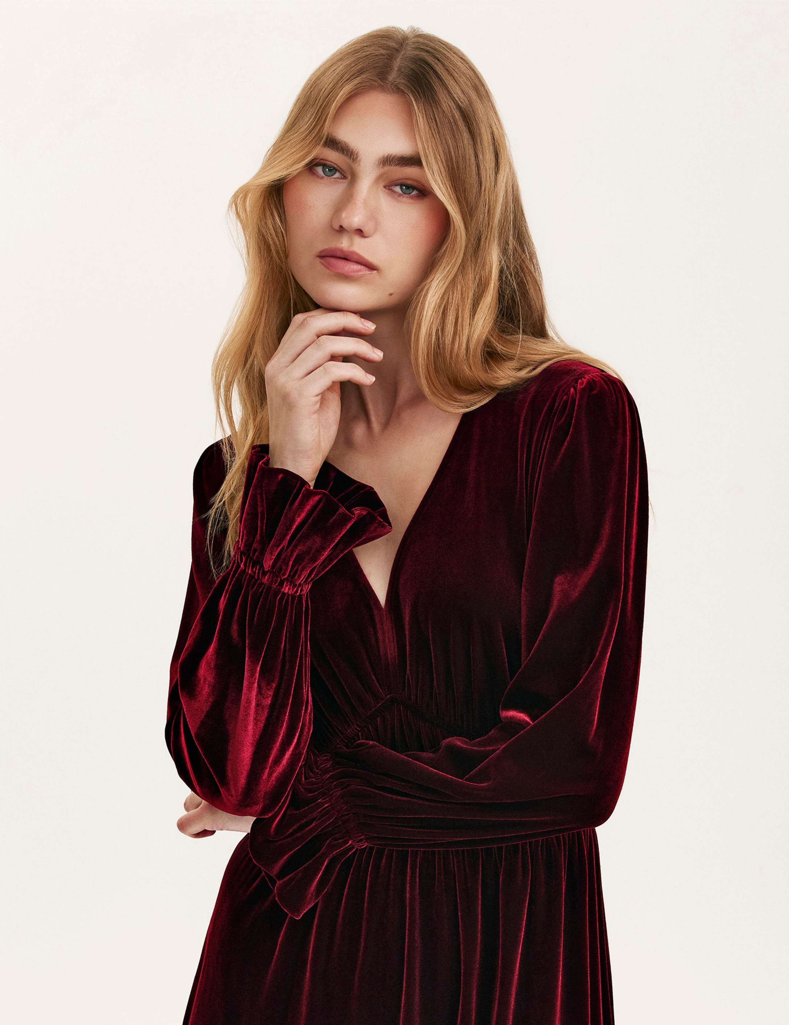 Velvet V-Neck Midi Waisted Dress 5 of 5