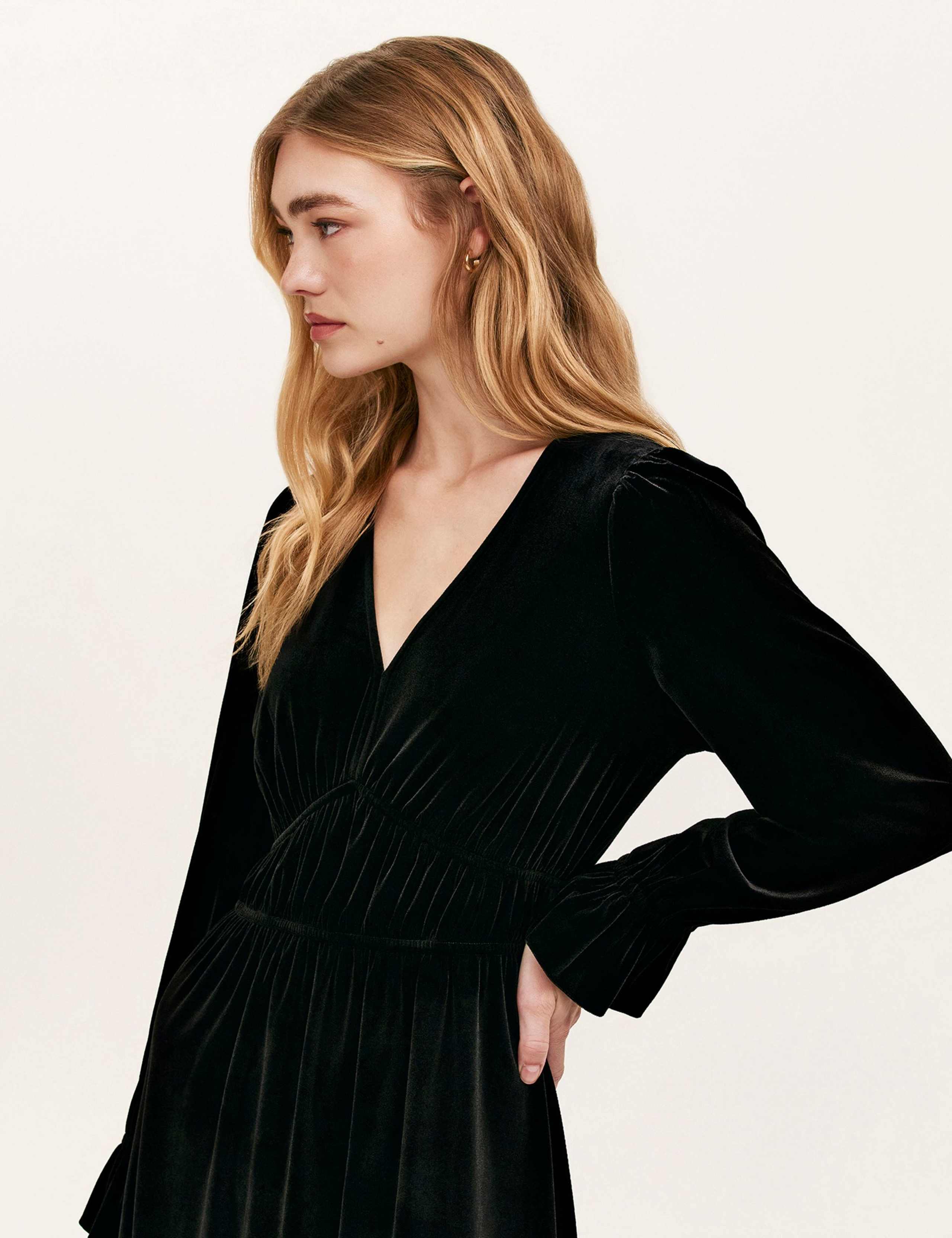 Velvet V-Neck Midi Waisted Dress 4 of 5