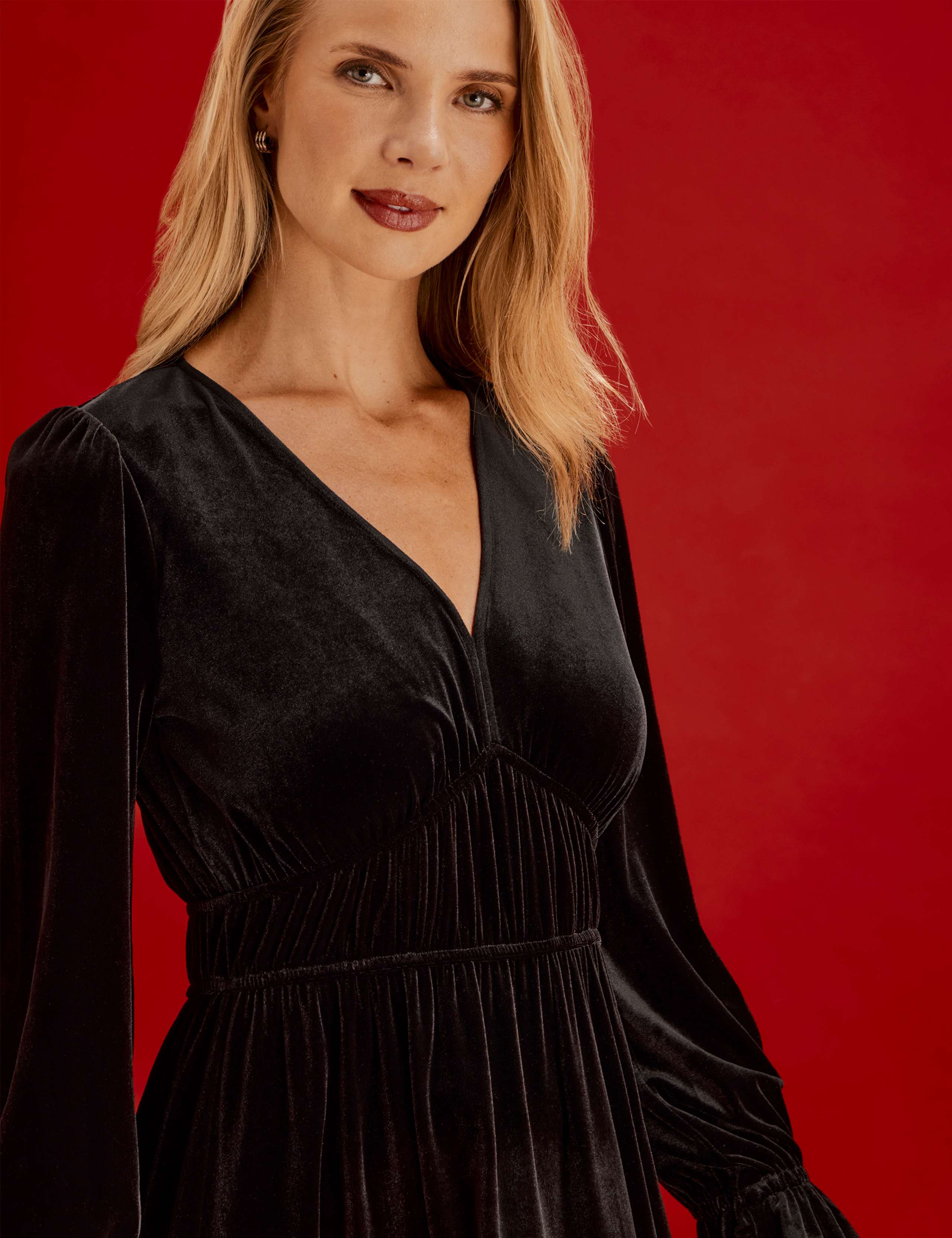 Velvet V-Neck Midi Waisted Dress 8 of 9